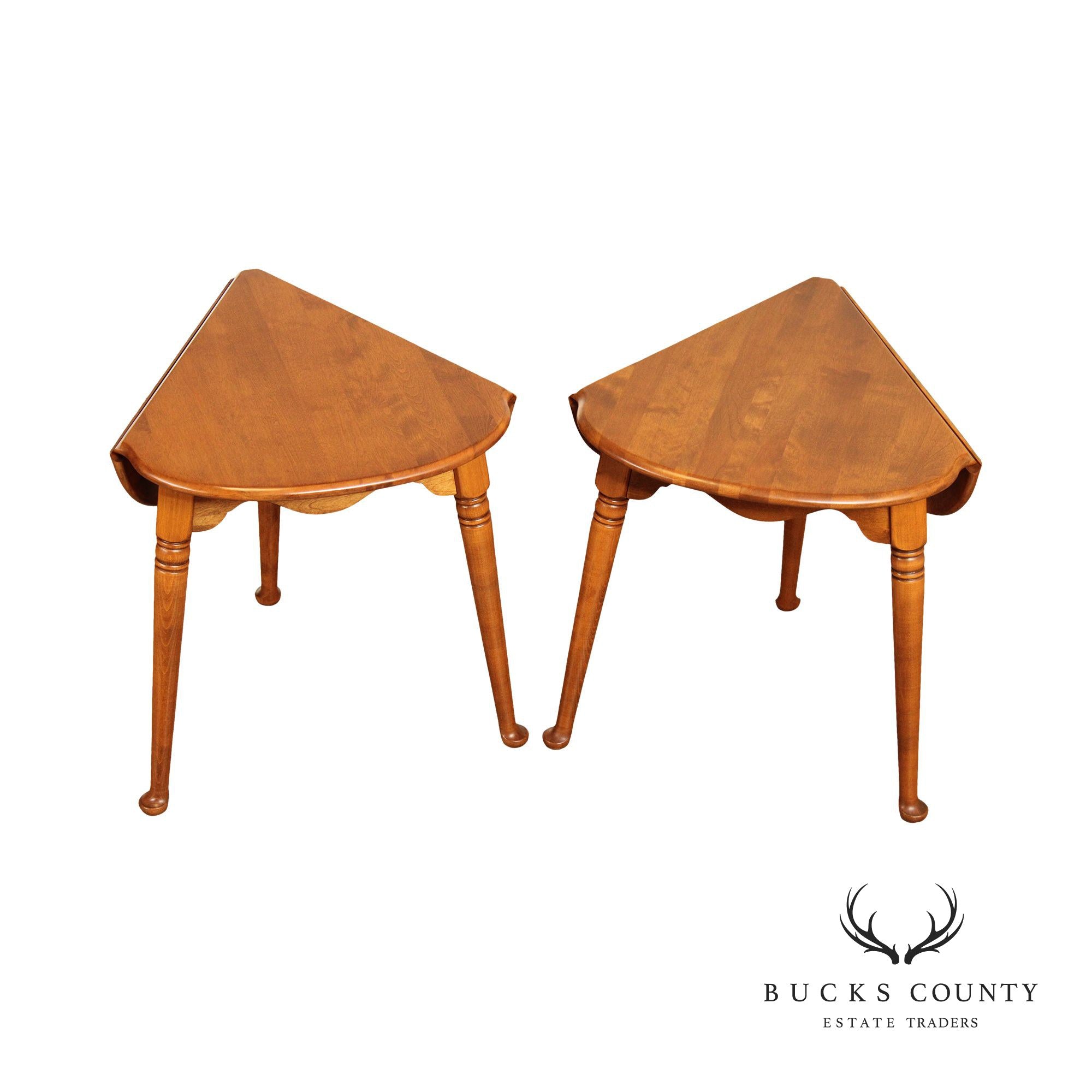 Ethan Allen American Traditional Maple Pair Drop Leaf Corner Tables