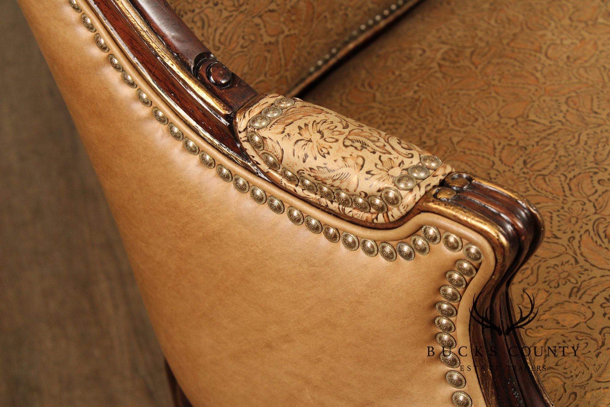 French Louis XV Style Mahogany And Embossed Leather Settee