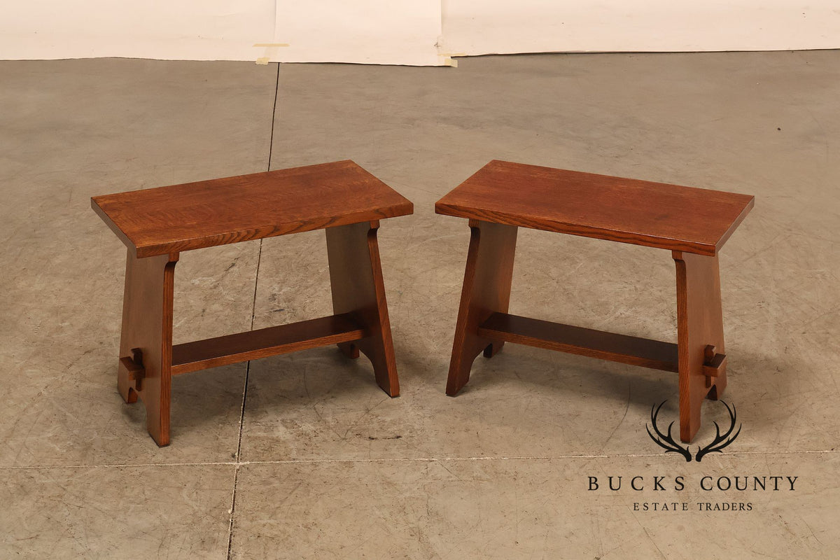 Stickley Mission Collection Pair Of Oak Gustav Stickley Fireside Stools