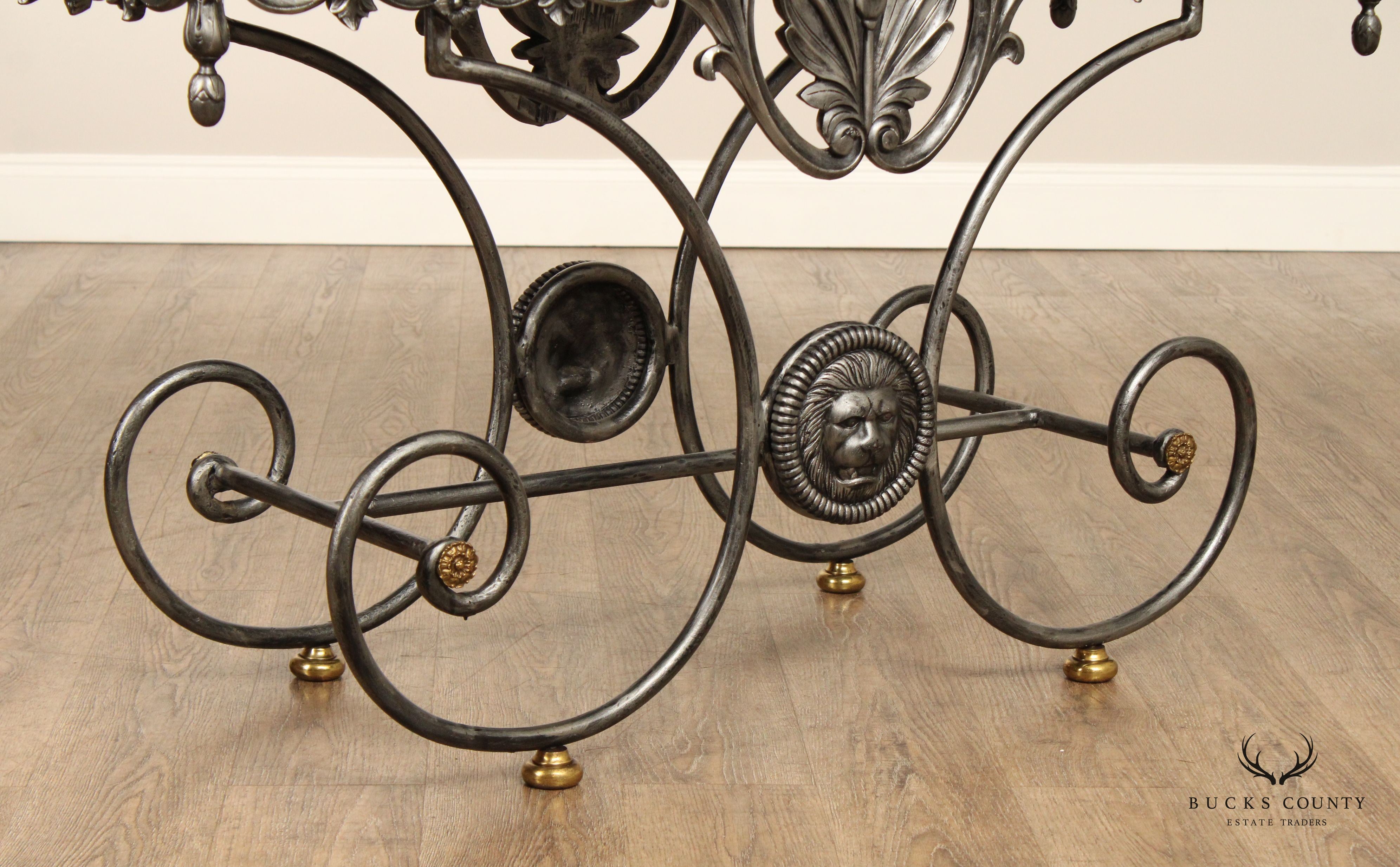 Maitland Smith Italian Regency Style Wrought Iron Stone Top Console Table