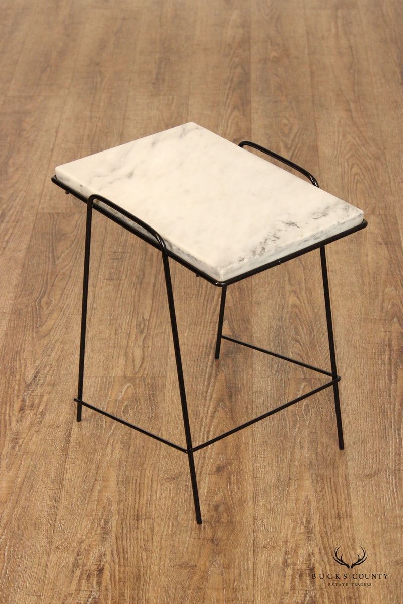 Mid Century Modern Modern Marble TopIron Base  Side Table or Plant Stand