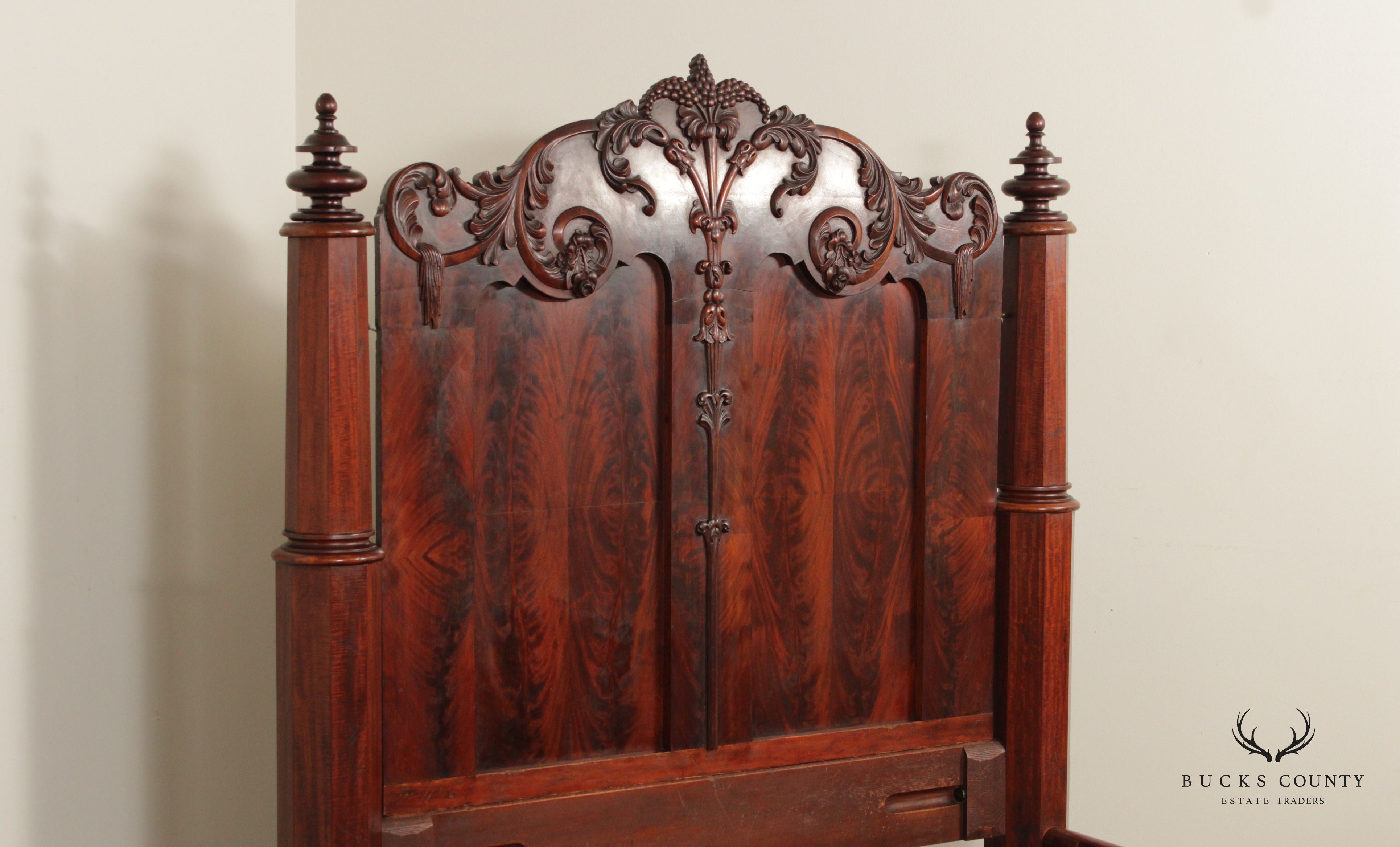 Antique Victorian Renaissance Revival Mahogany Queen Bed Frame