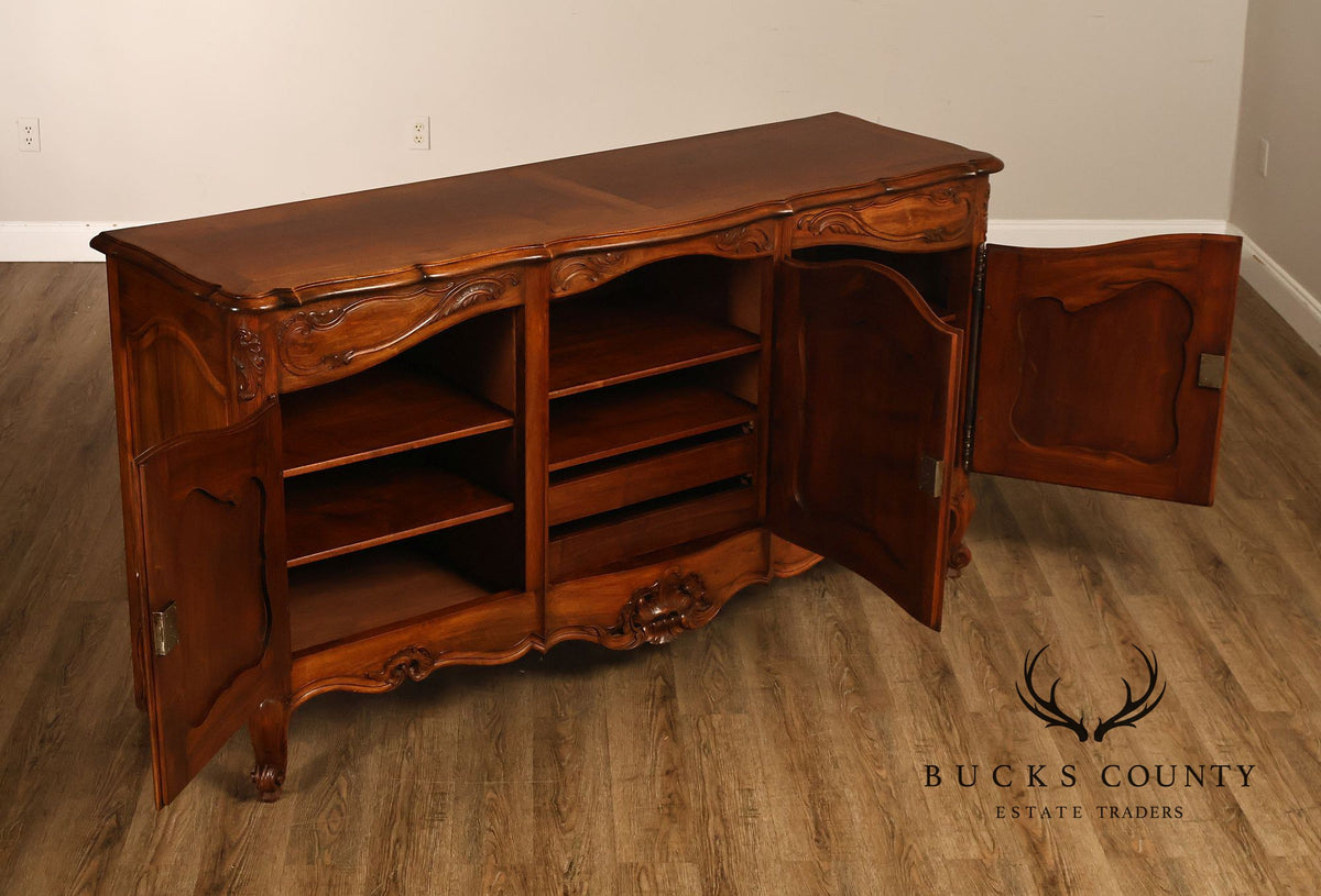 French Provincial Style Carved Fruitwood Three Door Sideboard