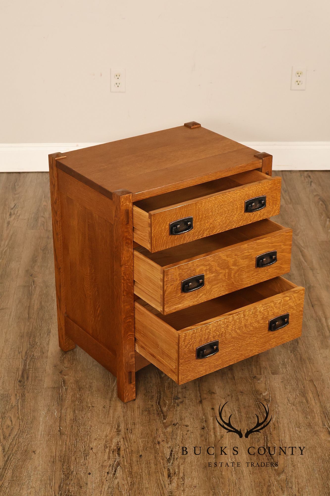 Stickley Mission Collection Pair Of Oak Three Drawer Nightstands