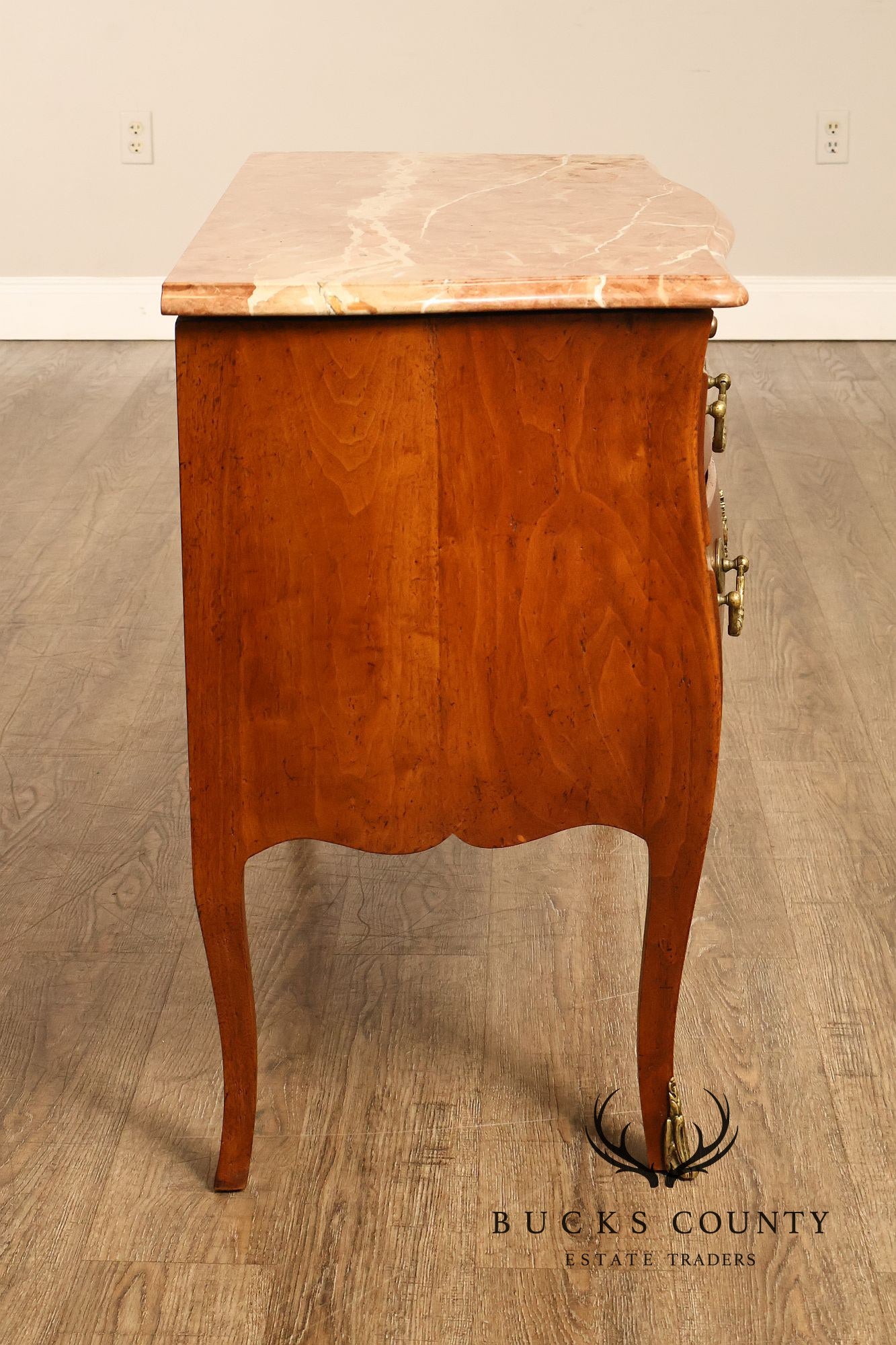 Don Ruseau French Louis XV Style Walnut Marble Top Commode