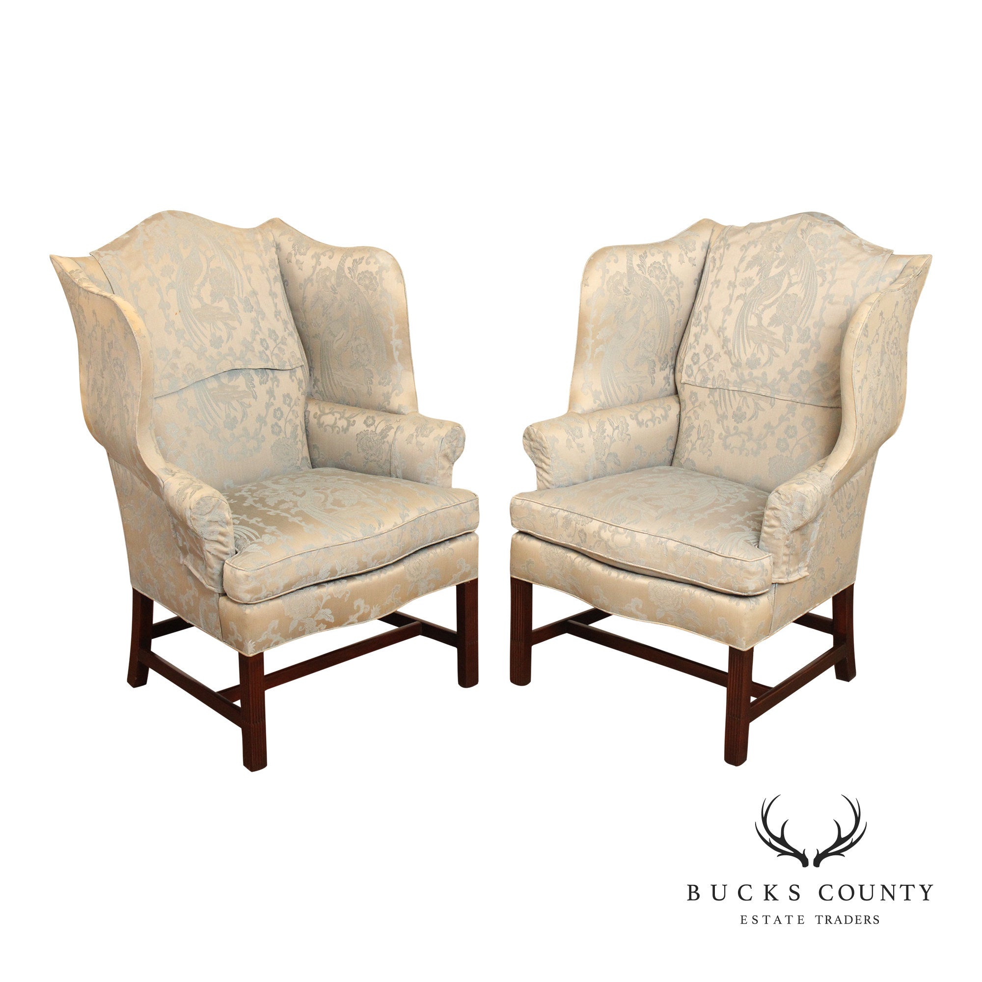 Hickory Chair Chippendale Style Pair of Mahogany Wing Chairs