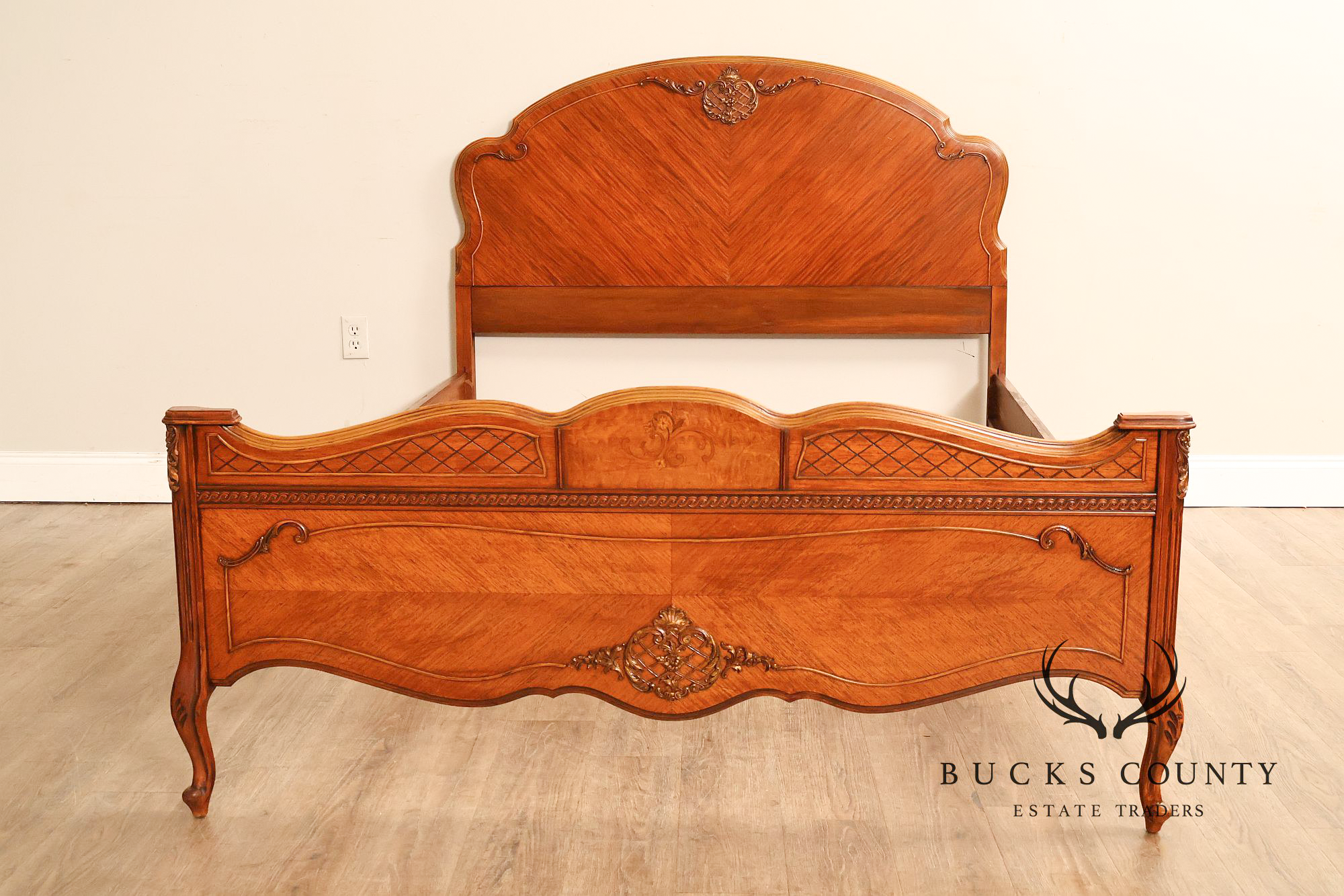 1940's Vintage French Style Full Size Satinwood Bed