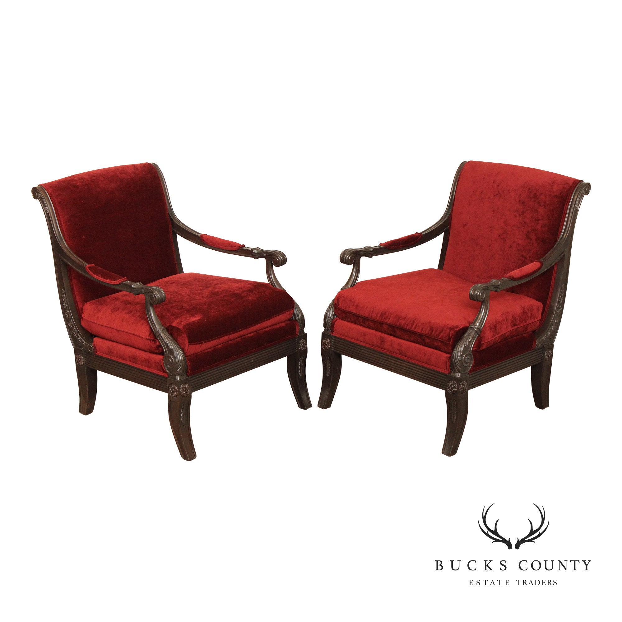 Ethan Allen Regency Style Pair of Carved Armchairs