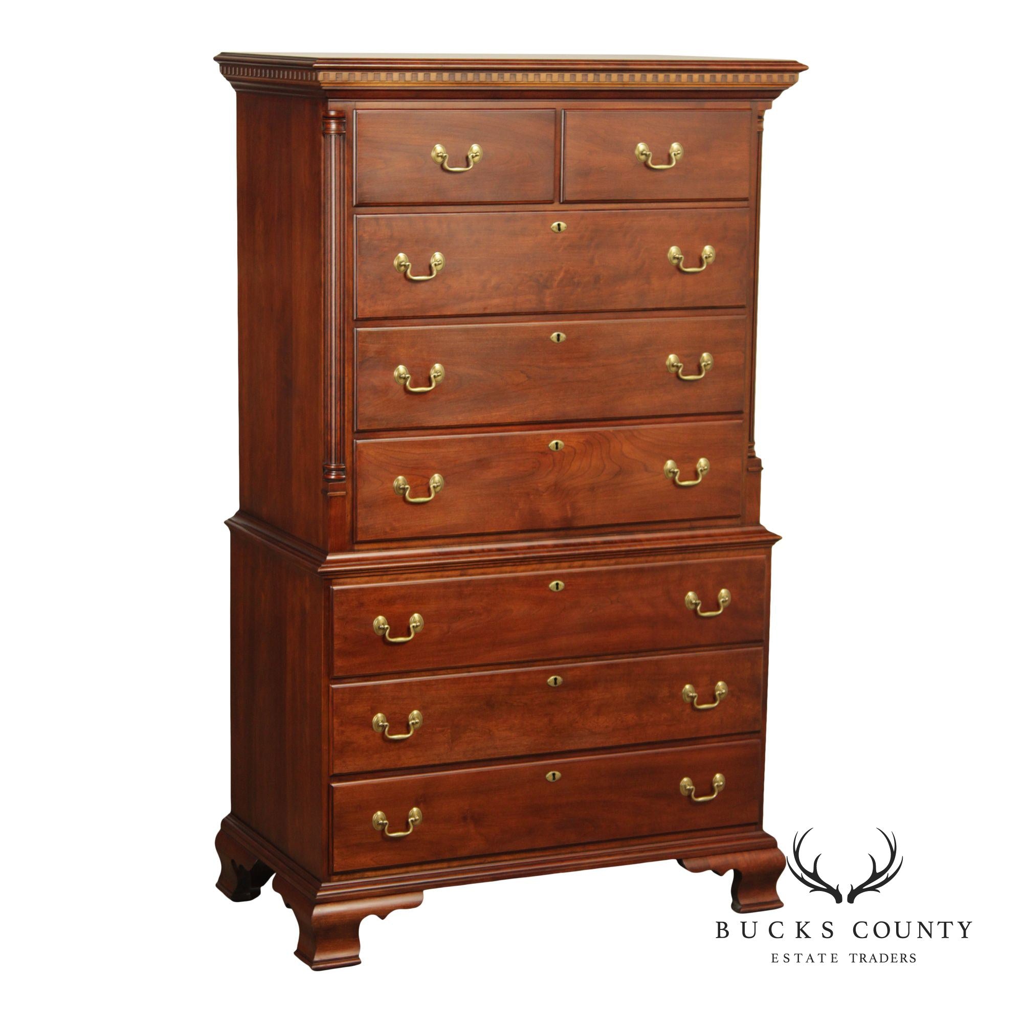 Statton Chippendale Style Cherry Tall Chest On Chest