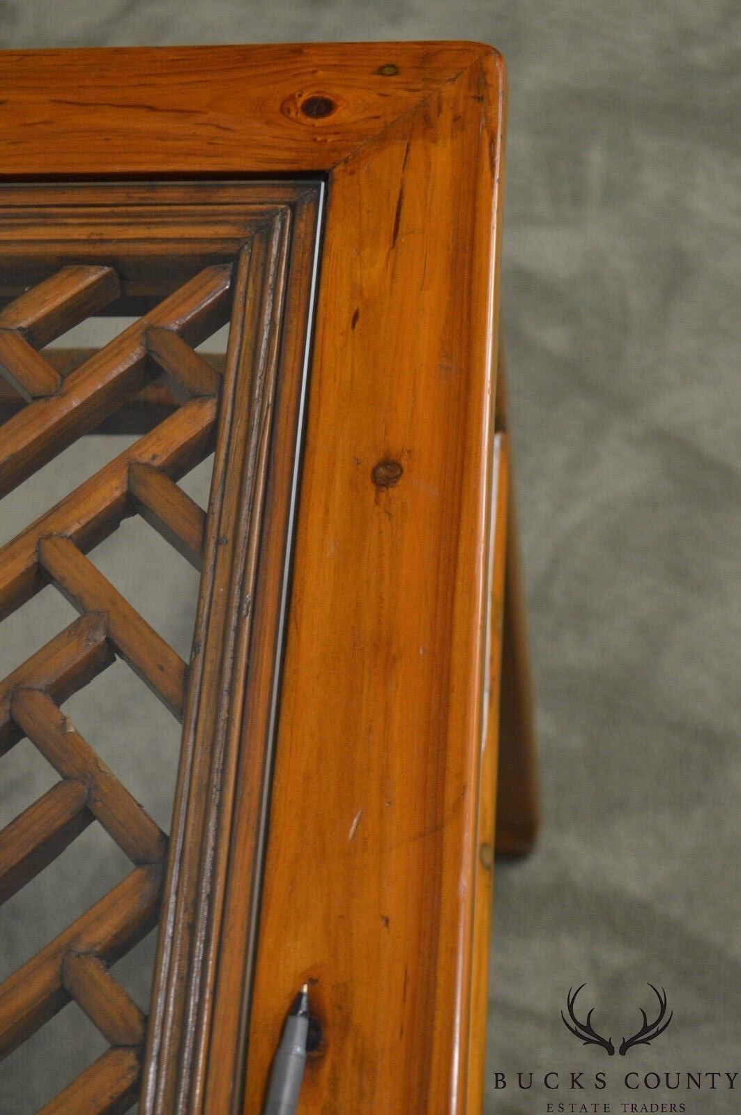 Vintage Chinese Lattice Work Table with Glass Top