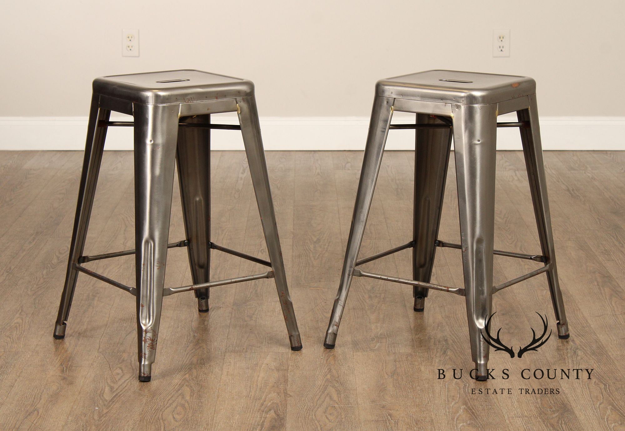 Tolix Industrial Style Pair of Steel Counter Stools