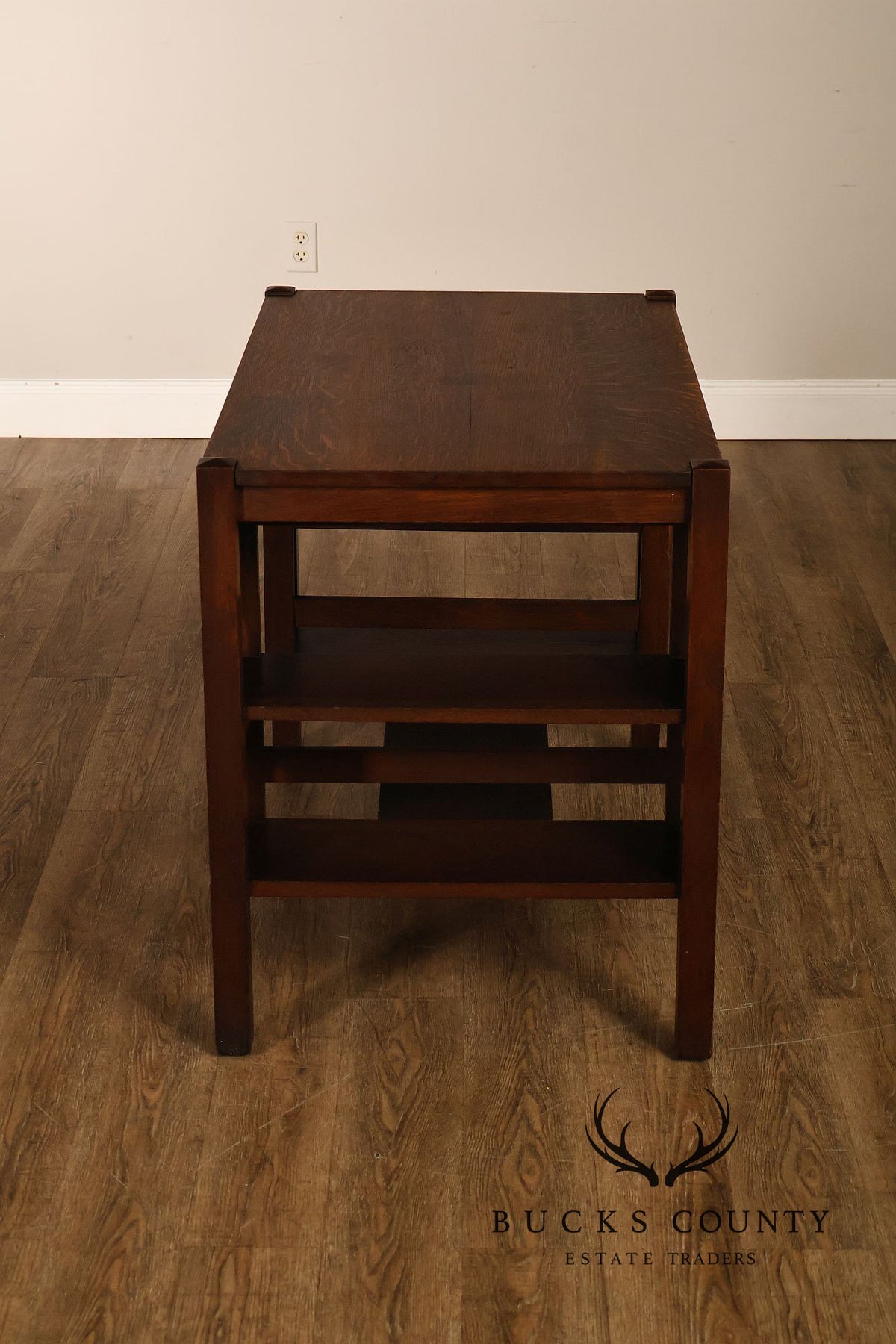 Antique Arts And Crafts Mission Oak Writing Desk With Side Shelves
