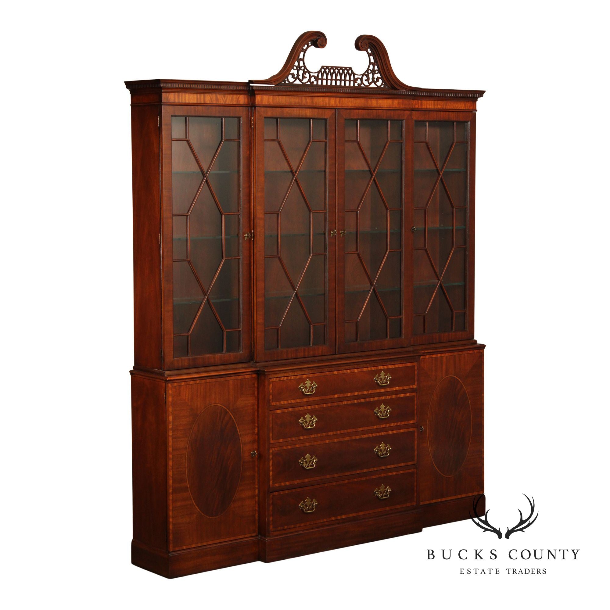 Baker Furniture Georgian Style Mahogany Breakfront Bookcase