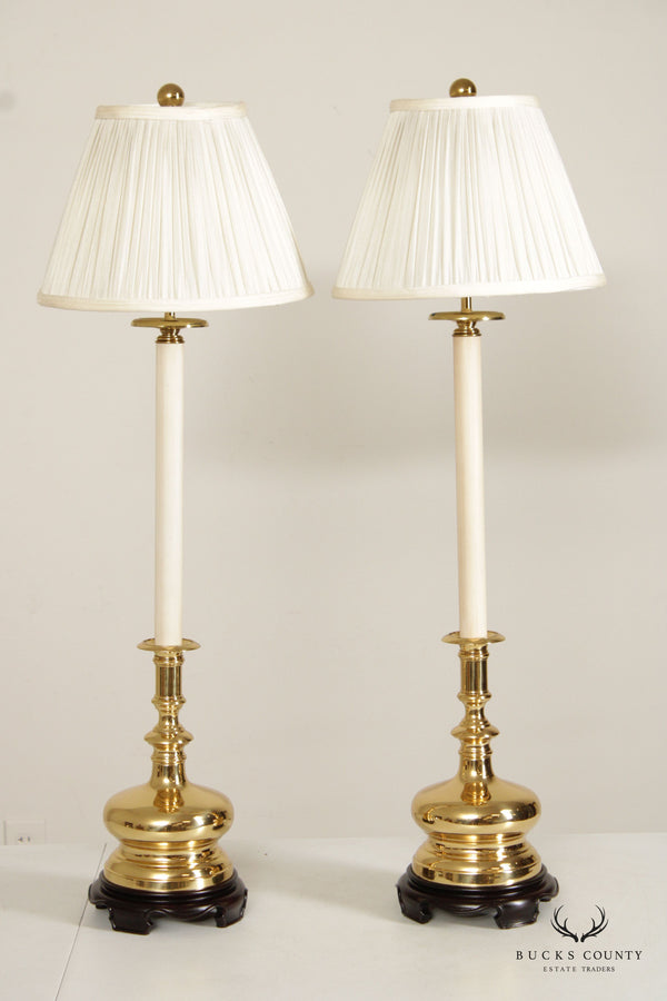 Ethan Allen Traditional Pair of Brass Candlestick Table Lamps