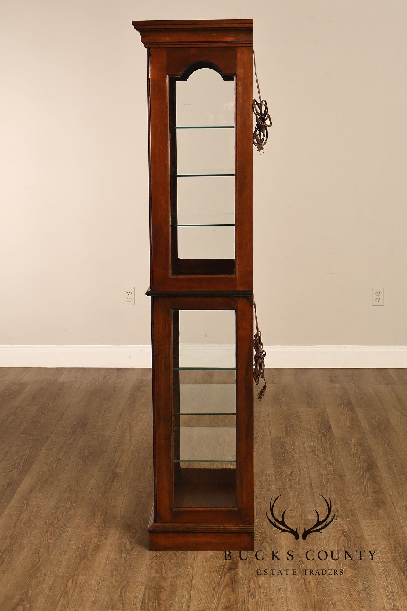 Narrow Cherry Lighted Curio Display Cabinet With Glass Shelves