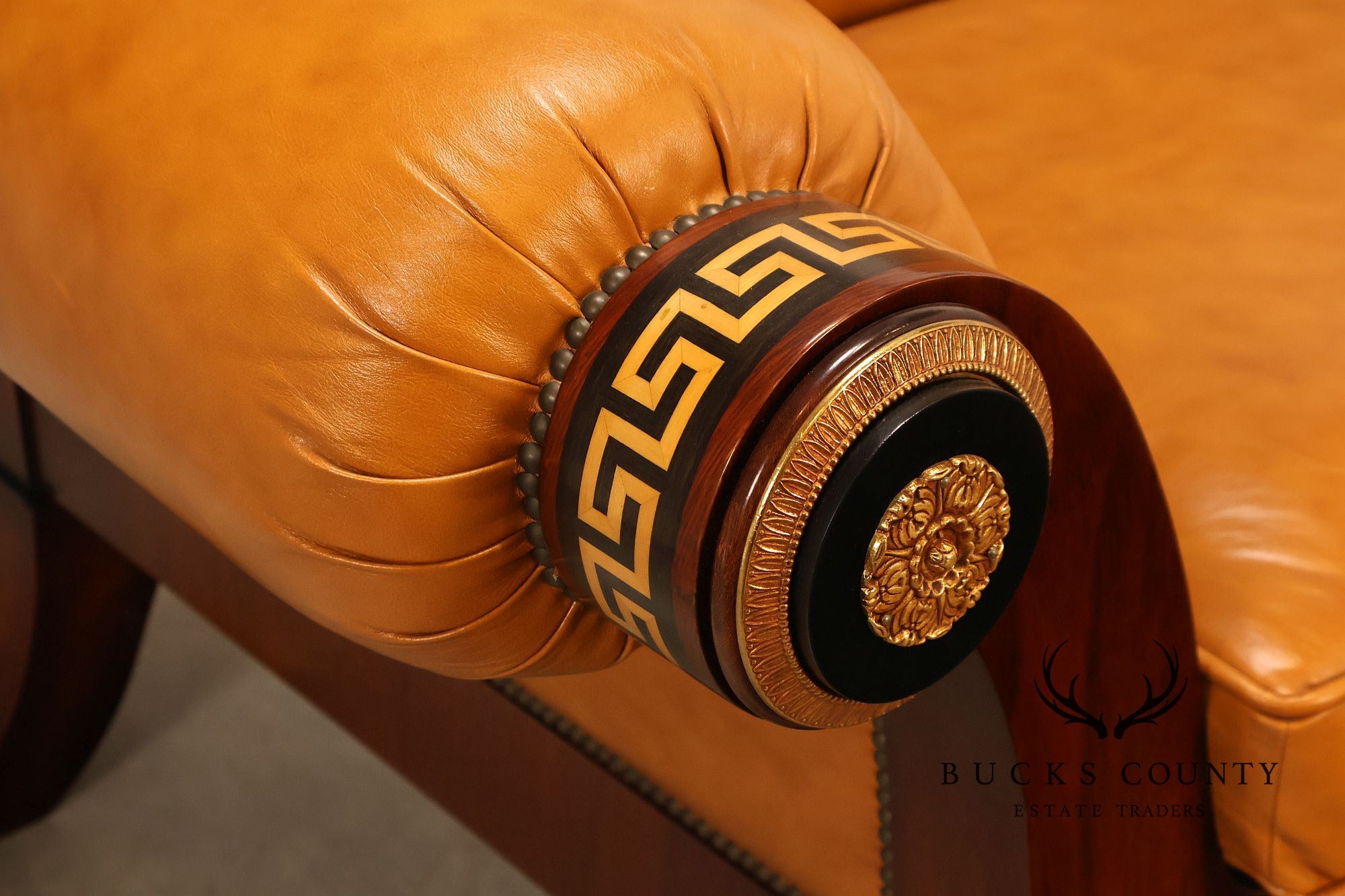 Empire Style Sofa Mahogany And Leather Sofa With Gilt Bronze Mounts