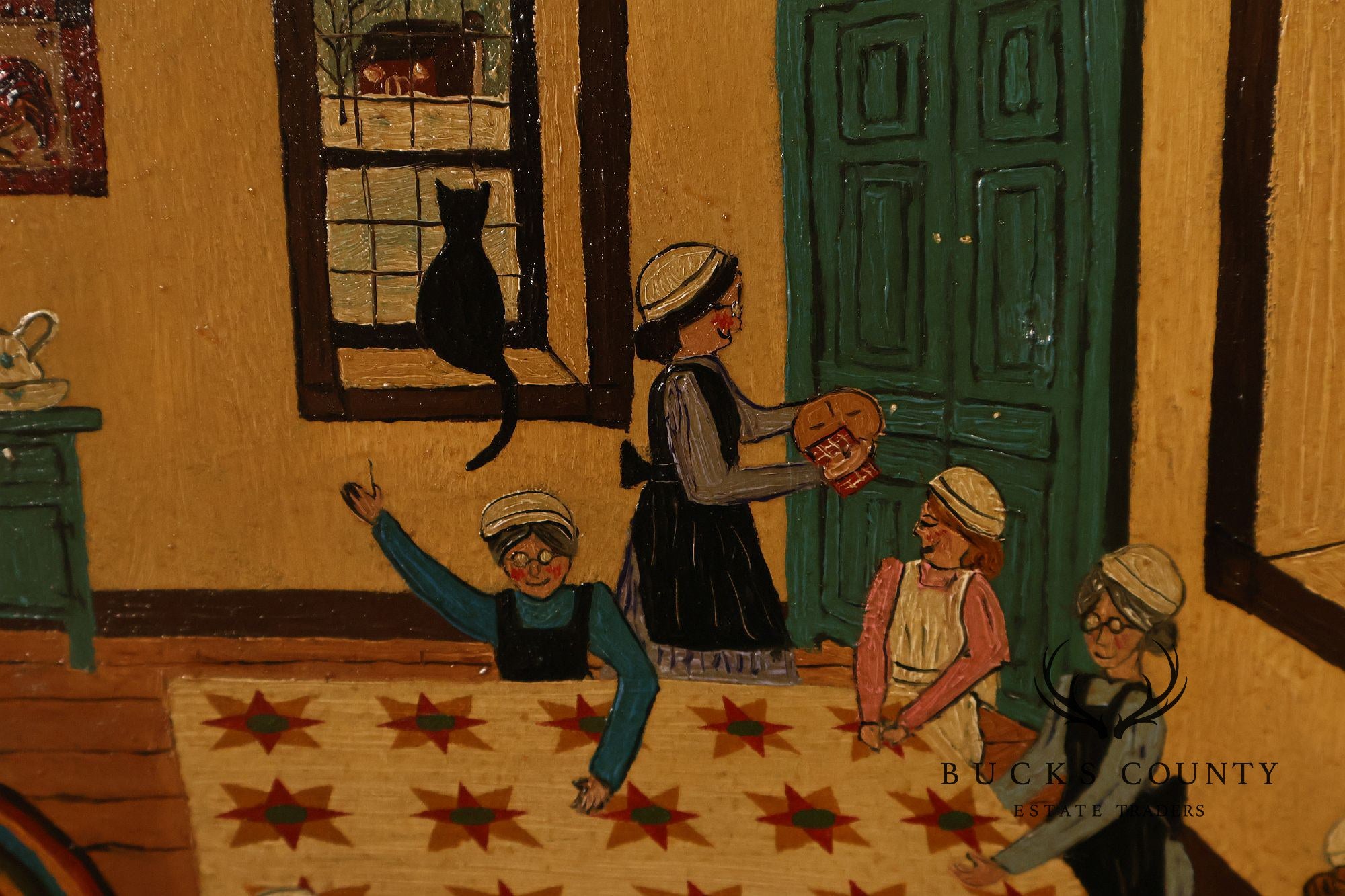 Nadine Hake Buck Folk Art Painting, Home Scene