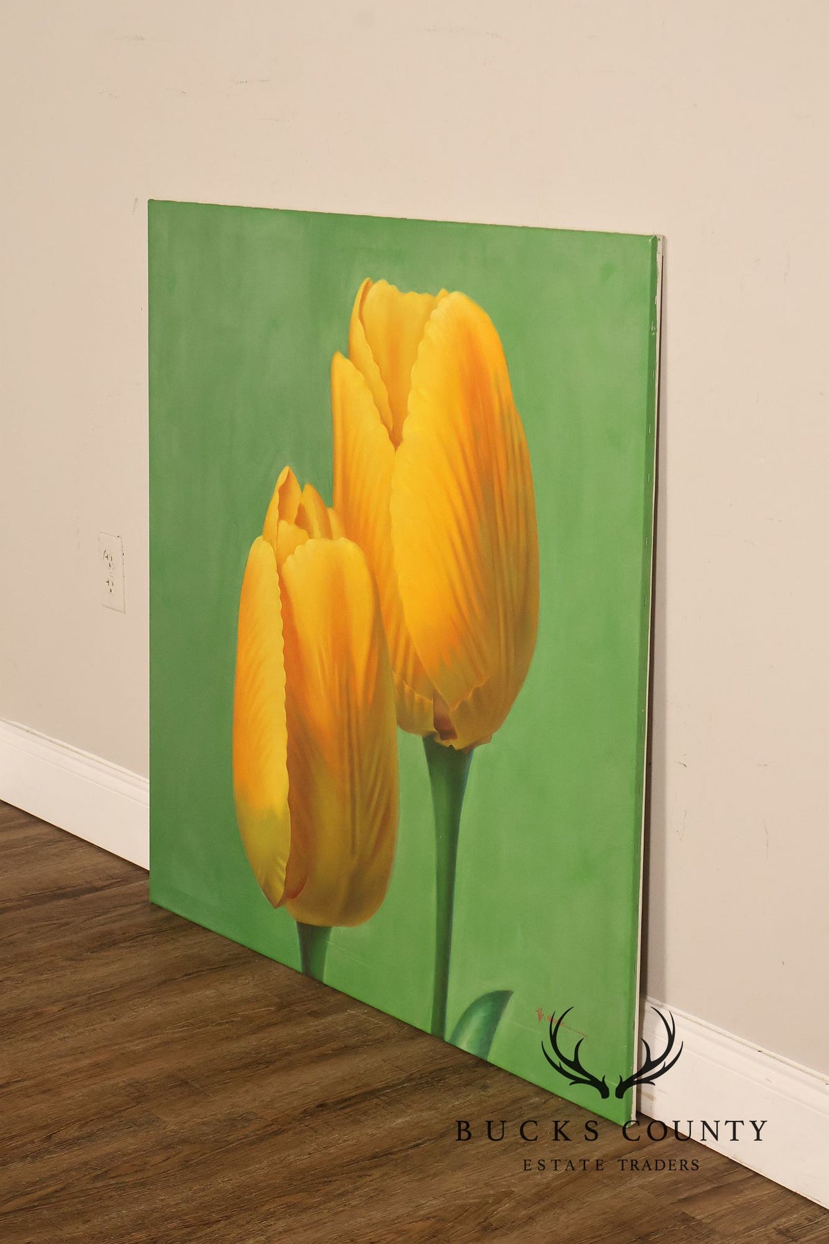 Artist Signed Photorealistic Oil Painting, Tulips