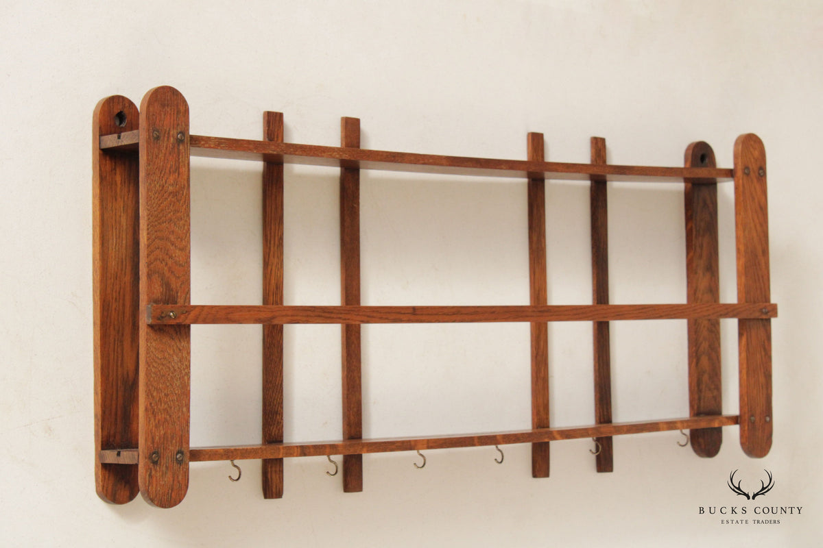 Arts And Crafts Oak Wall-Mounted Plate or Display Rack
