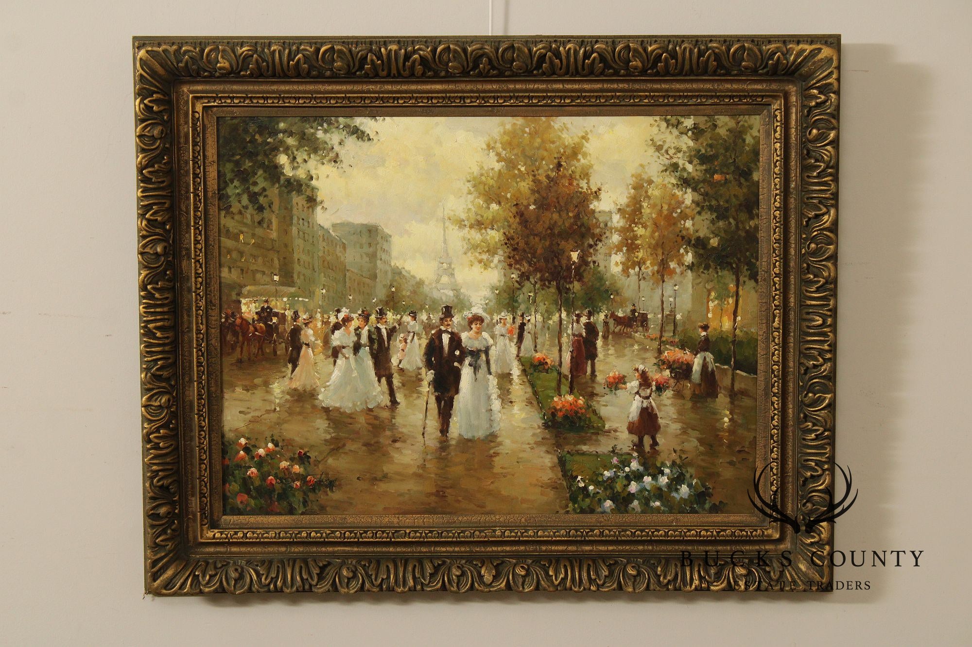 Impressionist Style Large Oil Painting, Parisian Street Scene