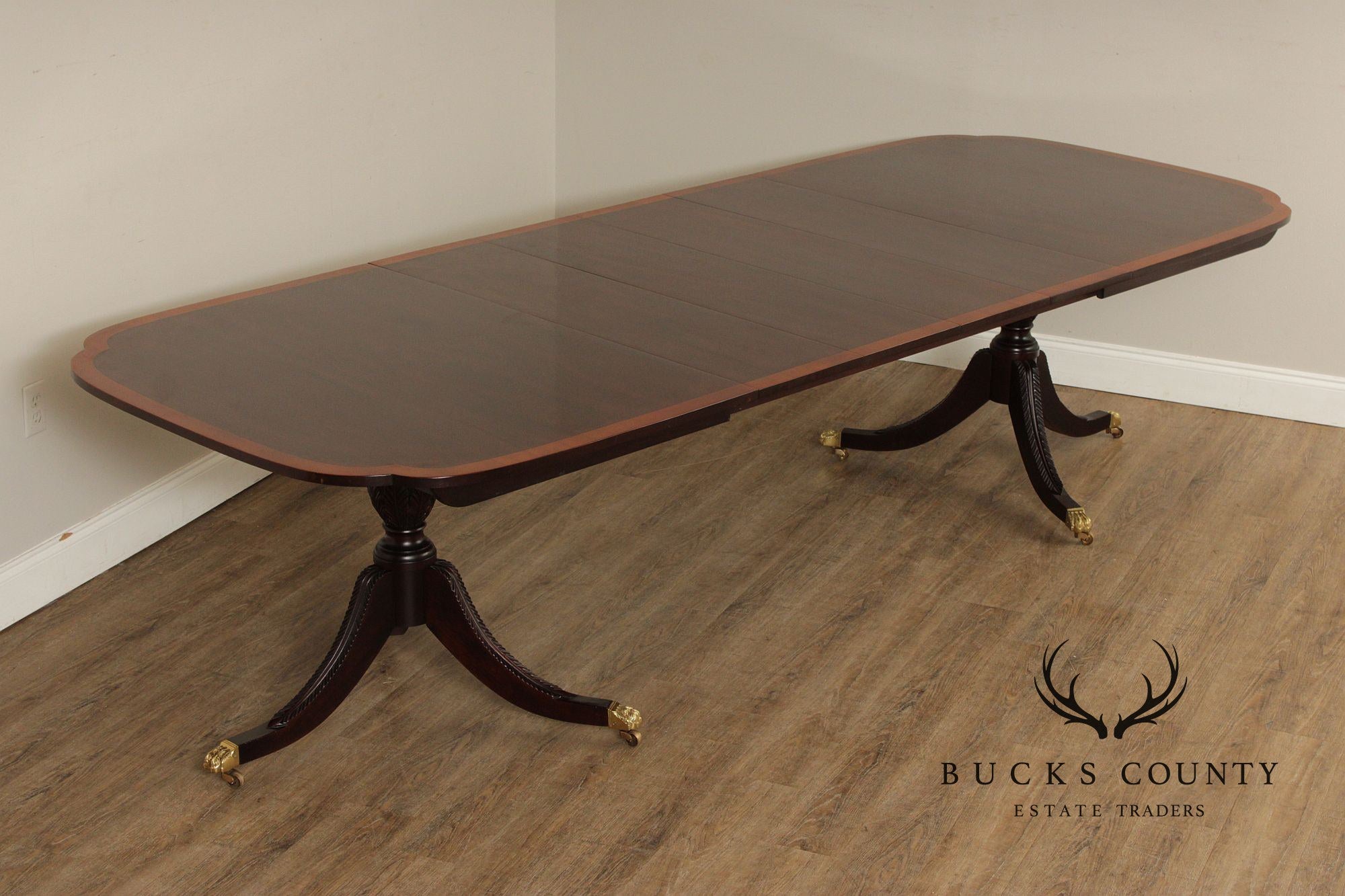 Stickley Regency Style Mahogany Double Pedestal Dining Table