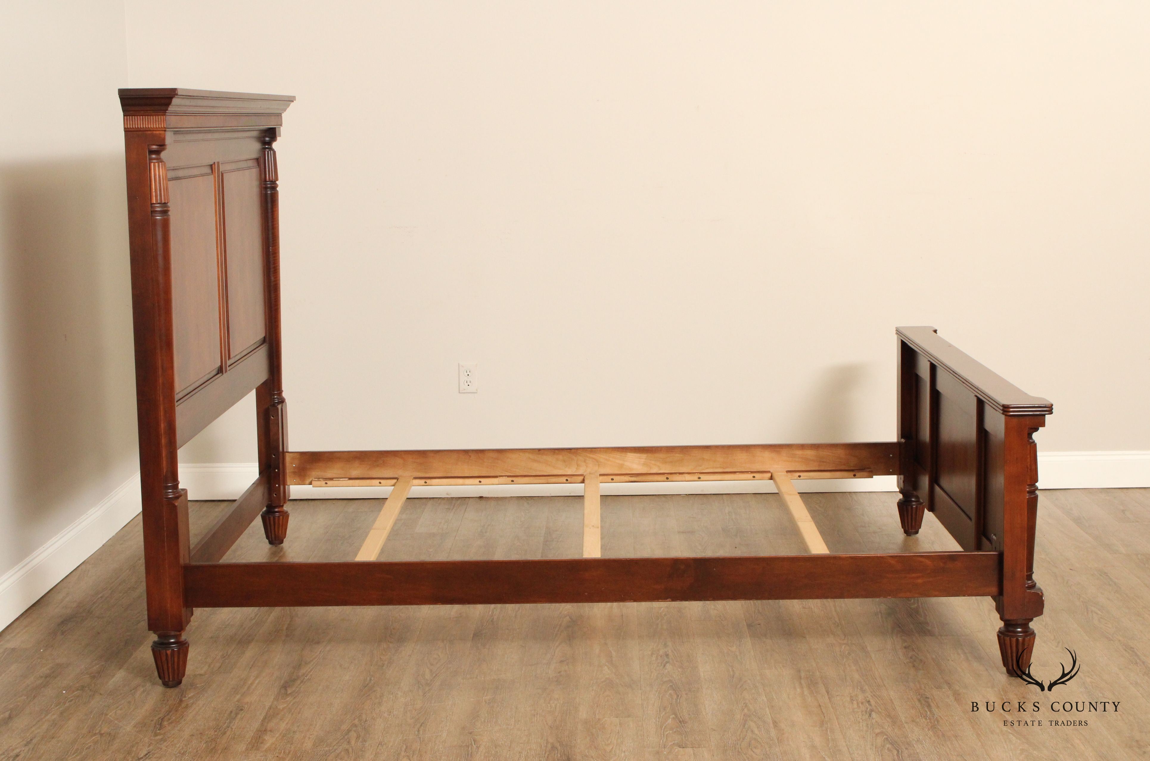 Traditional Style Queen Cherry Panel Bed Frame