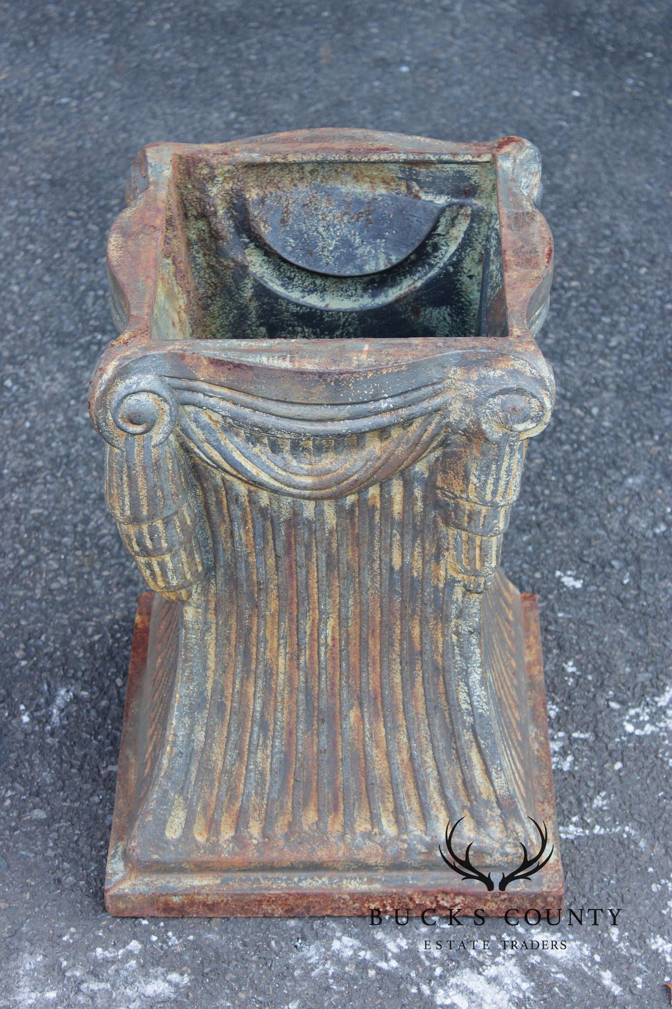 Neoclassical Style Pair Of Cast Iron Garden Planters Or Pedestal Bases