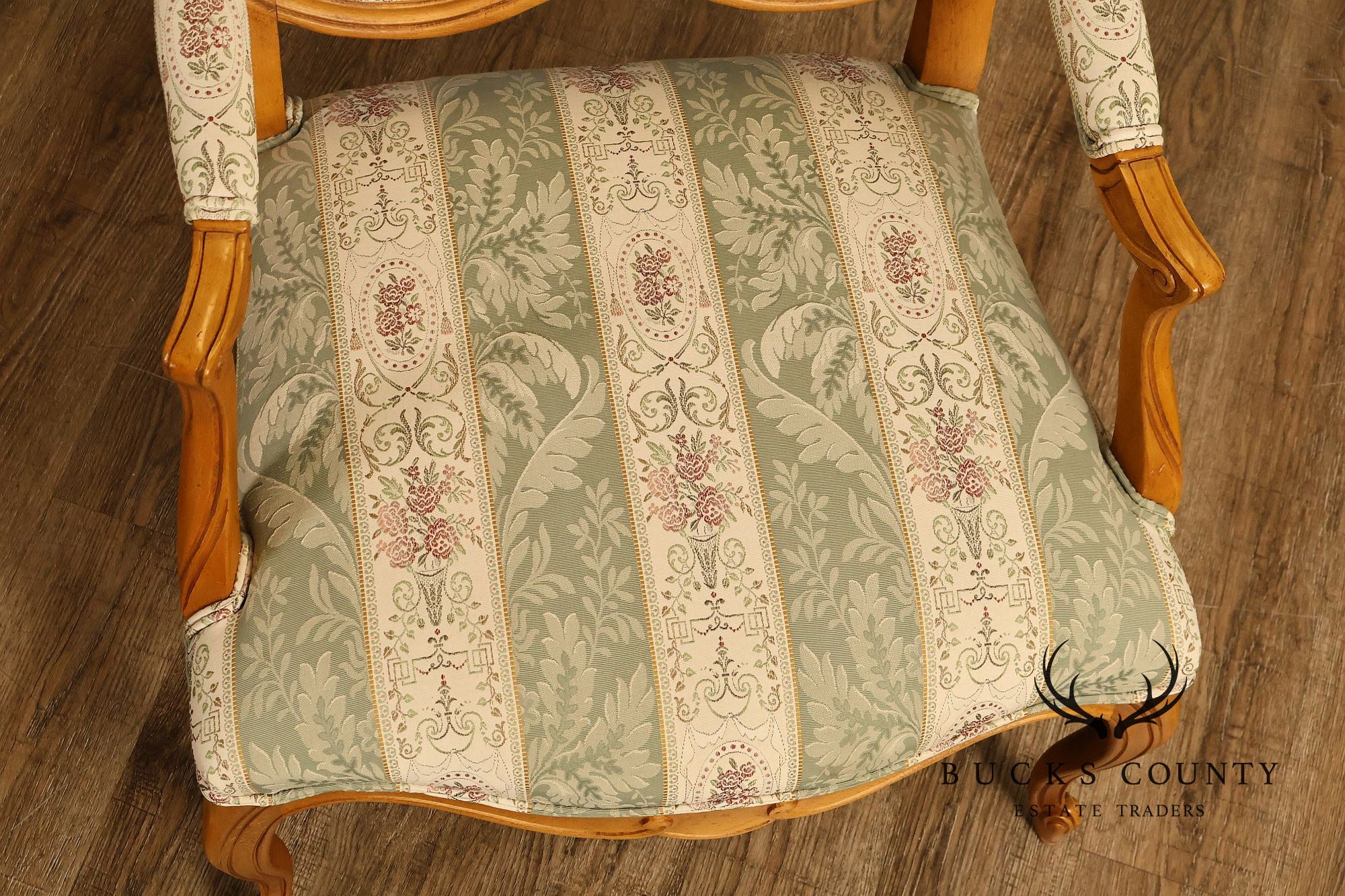 Ethan Allen French Louis XV Style Pair Of Upholstered Armchairs