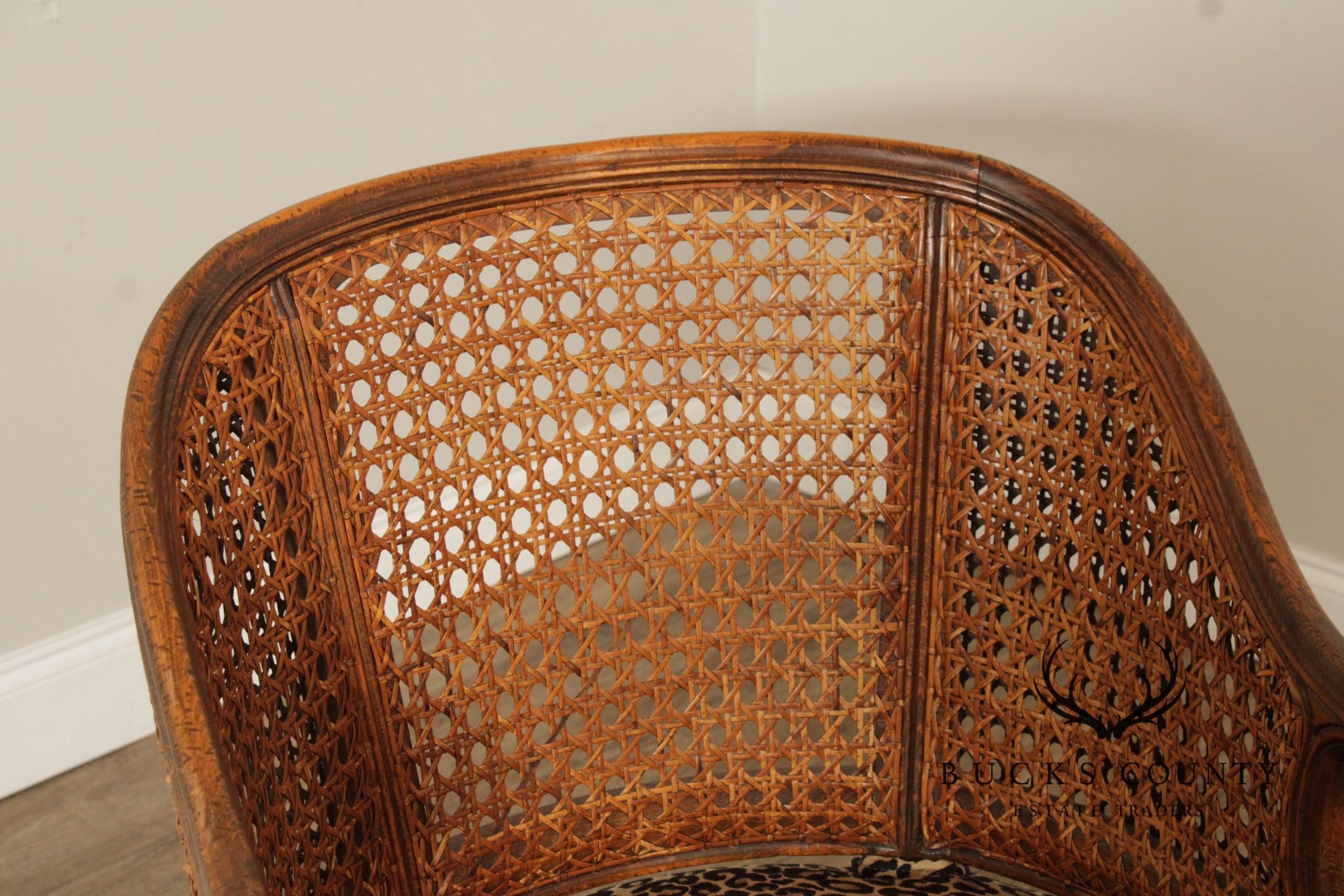 Italian Barrel Back Caned Armchair