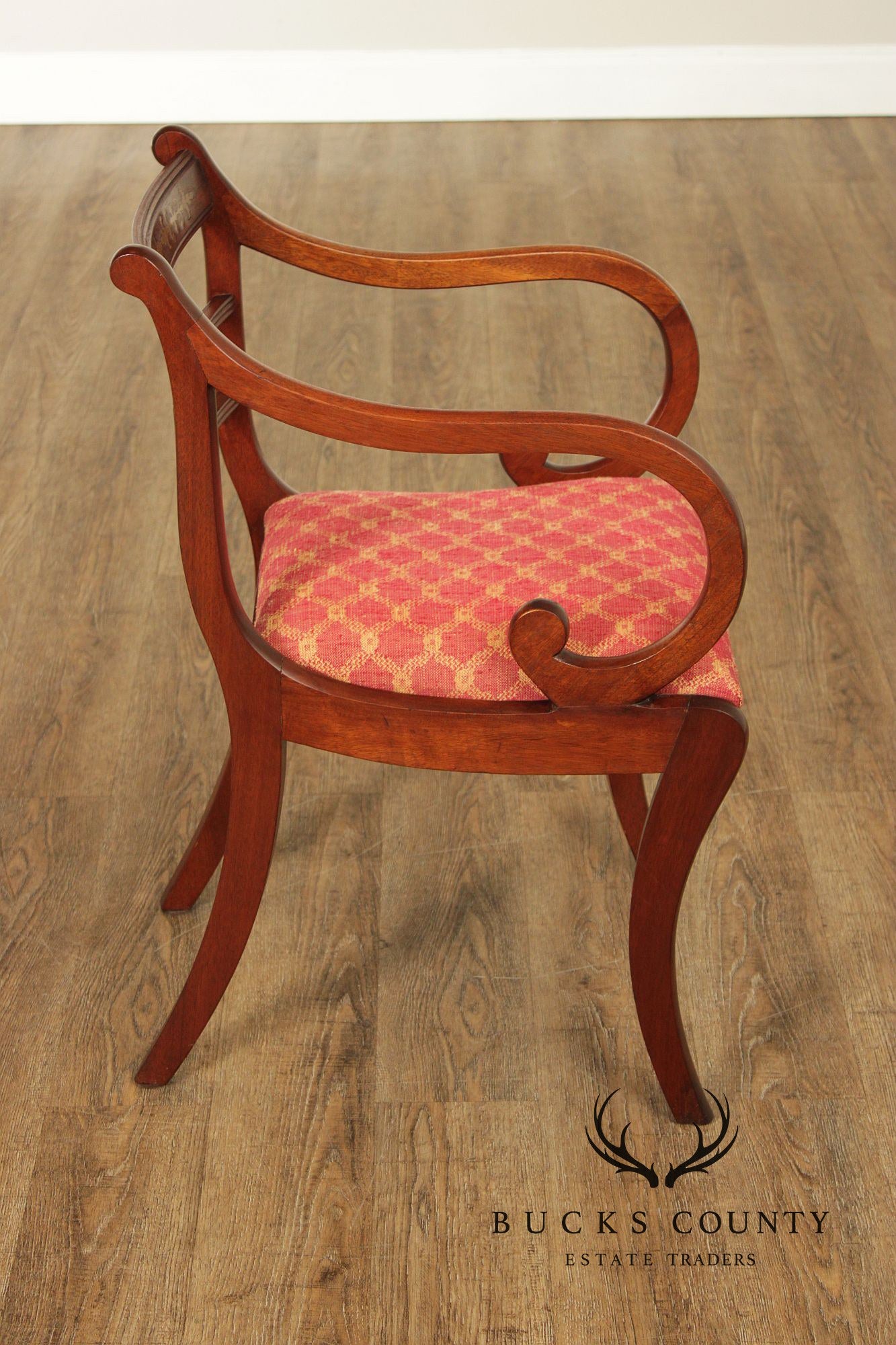 Antique English Regency Style Pair of Rosewood Brass Inlaid  Armchairs
