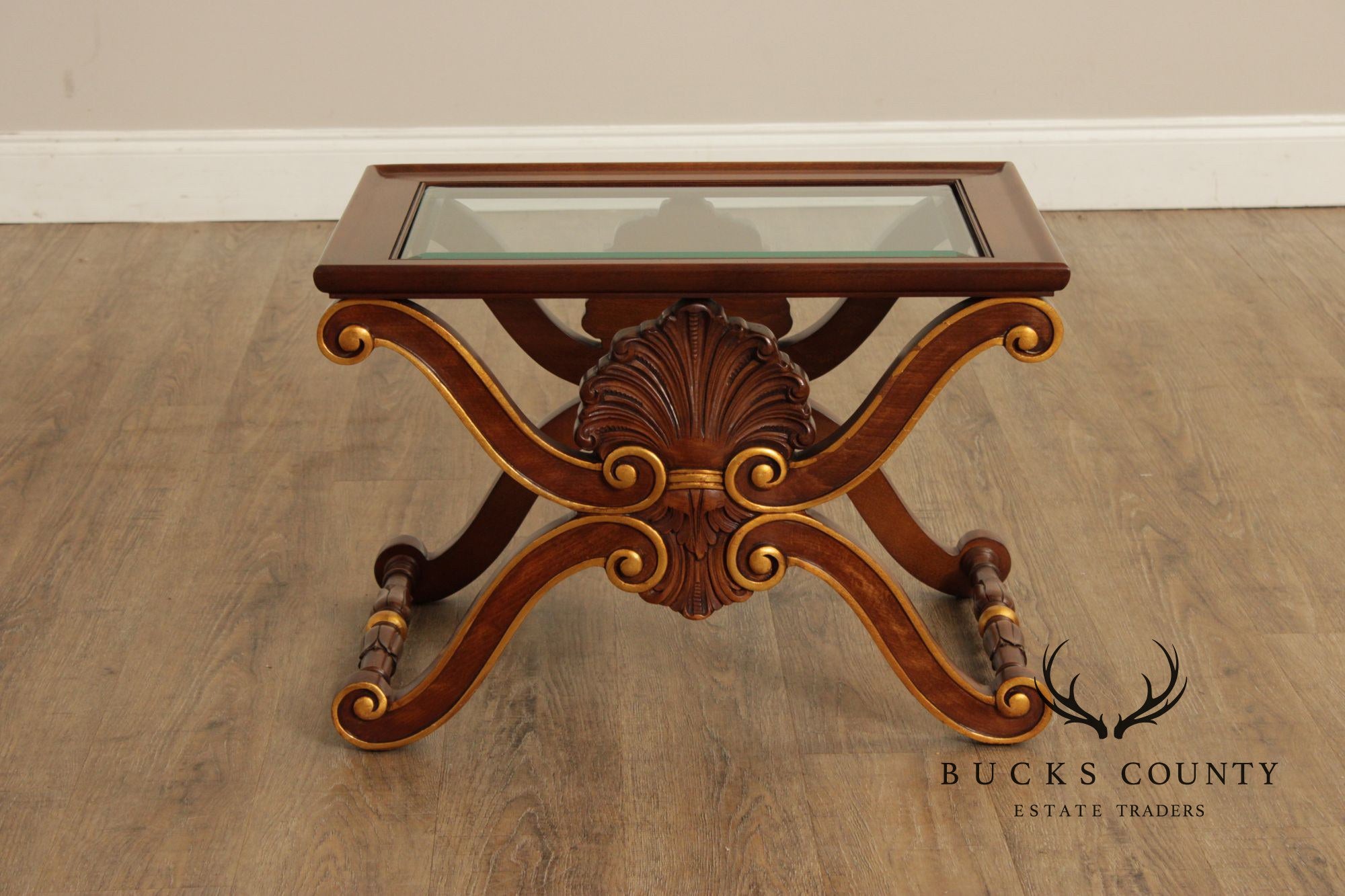 Karges Georgian Style X-Base Mahogany and Glass Tea Tables