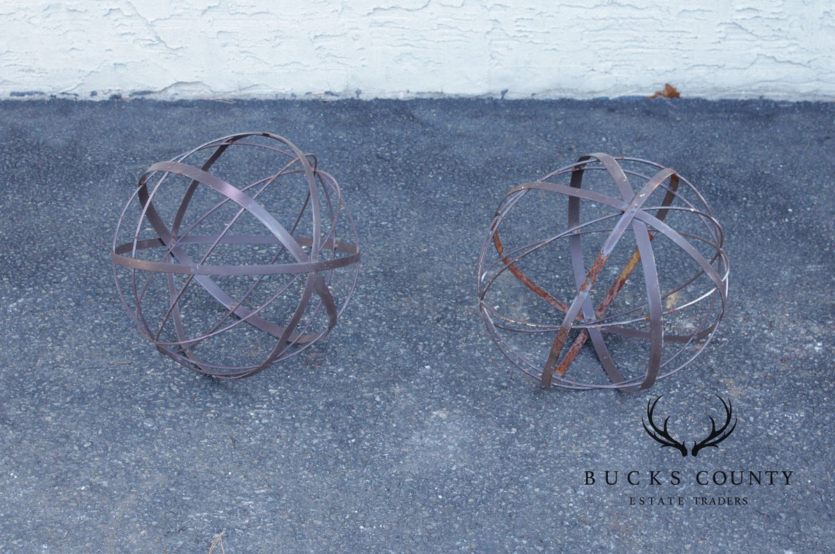 Pair of Steel Outdoor Garden Armillary Spheres