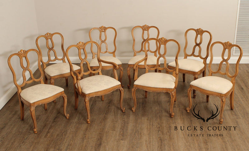 Italian Provincial Style Vintage Set of Eight Carved Dining Chairs