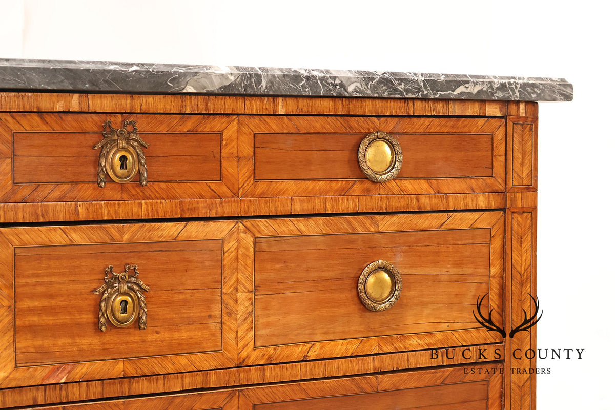 Antique French Neoclassical Marble Top Inlaid Three Drawer Chest