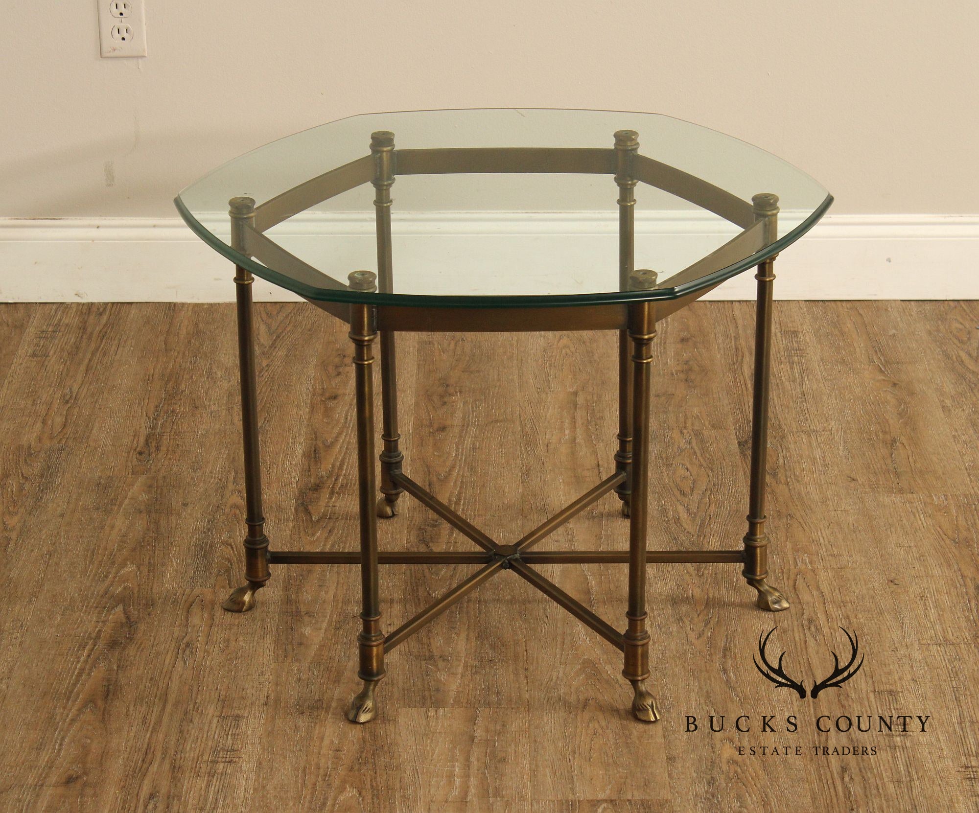 Hollywood Regency Vintage Italian Pair of Glass Top Brass Side Tables