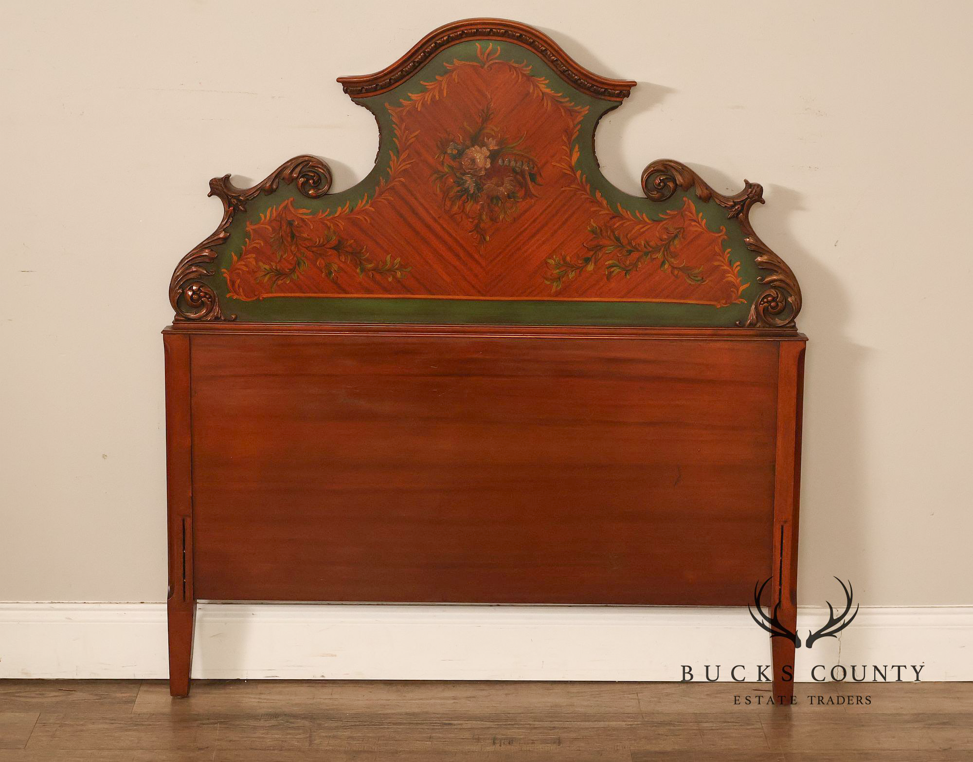 Edwardian Paint Decorated Satinwood Twin Headboard
