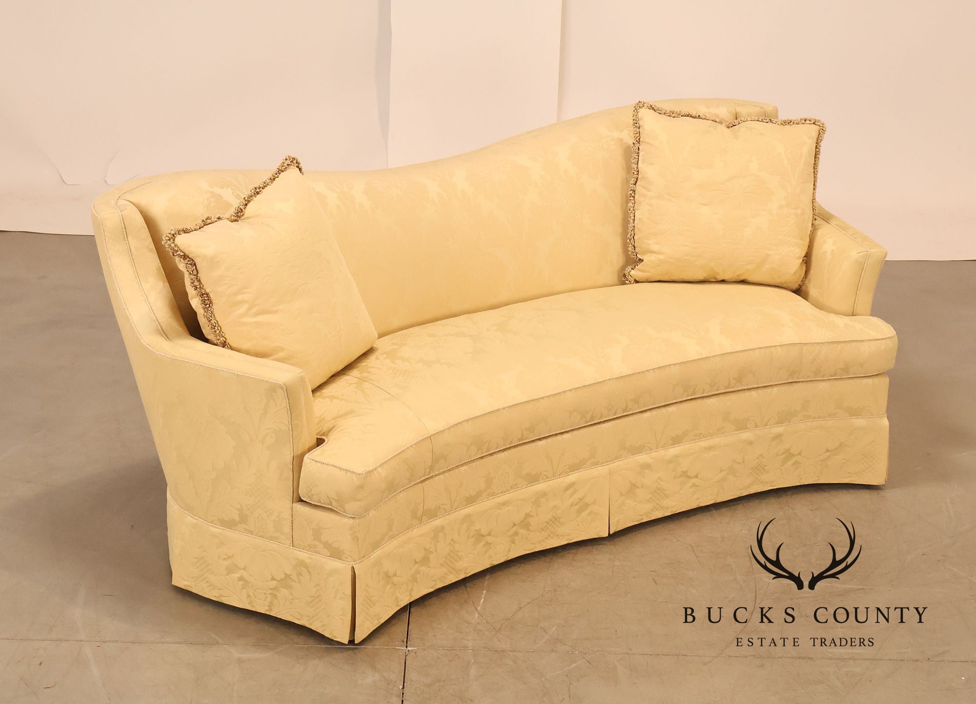 Councill Custom Damask Upholstered Curved Back Sofa
