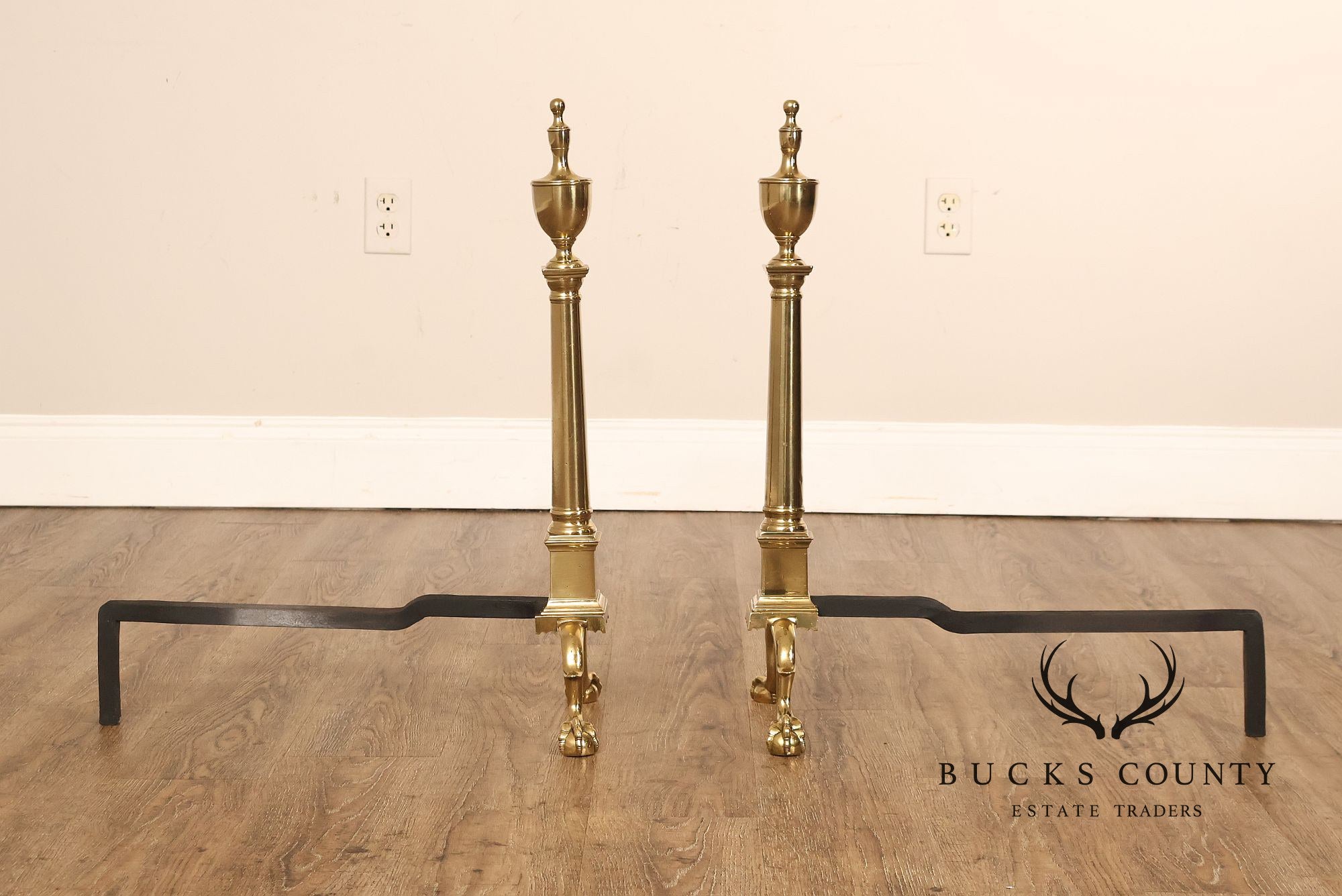 Federal Style Pair Of Brass Andirons