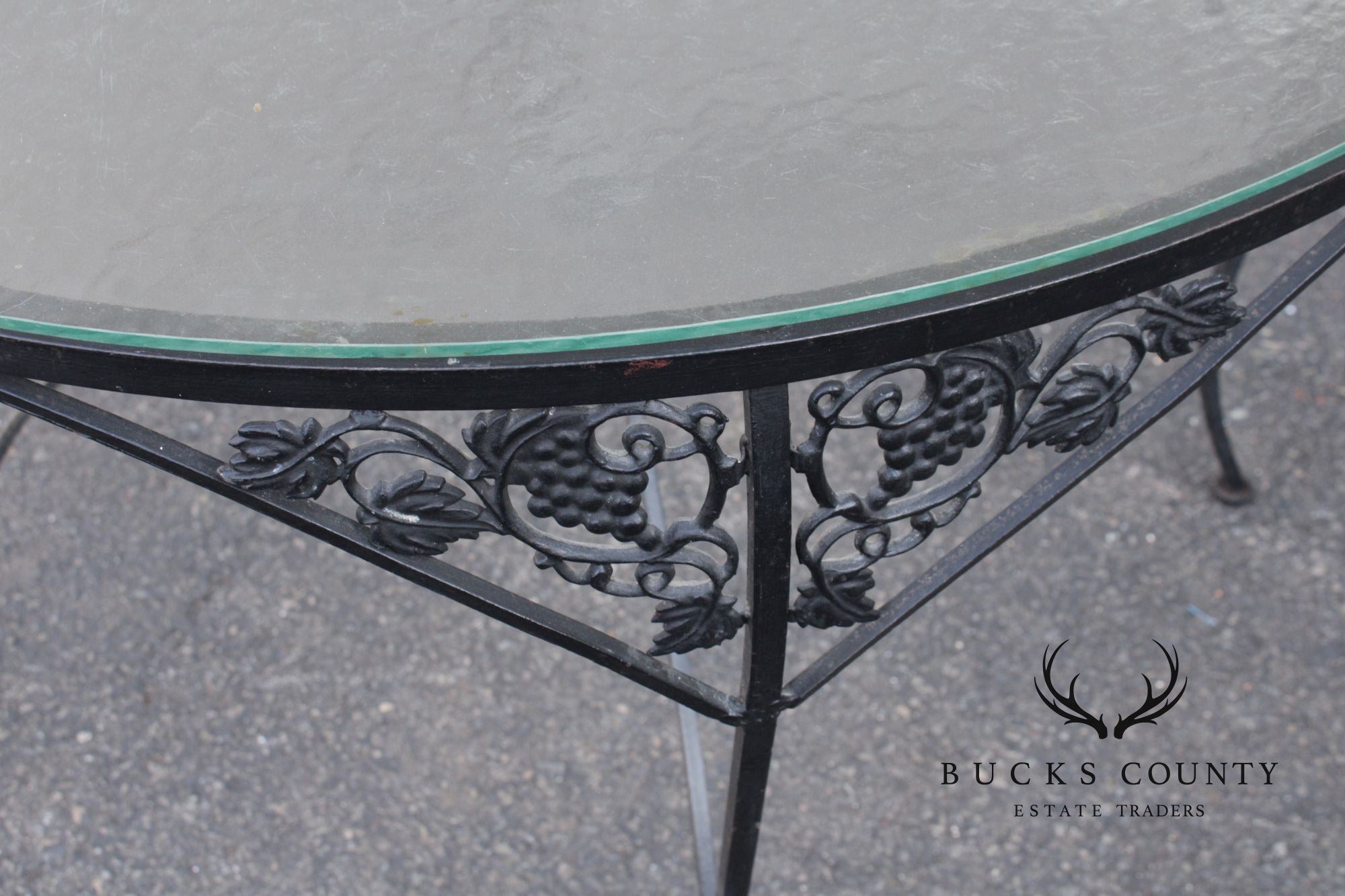 Vintage Round Glass Top Wrought Iron Outdoor Patio Dining Table