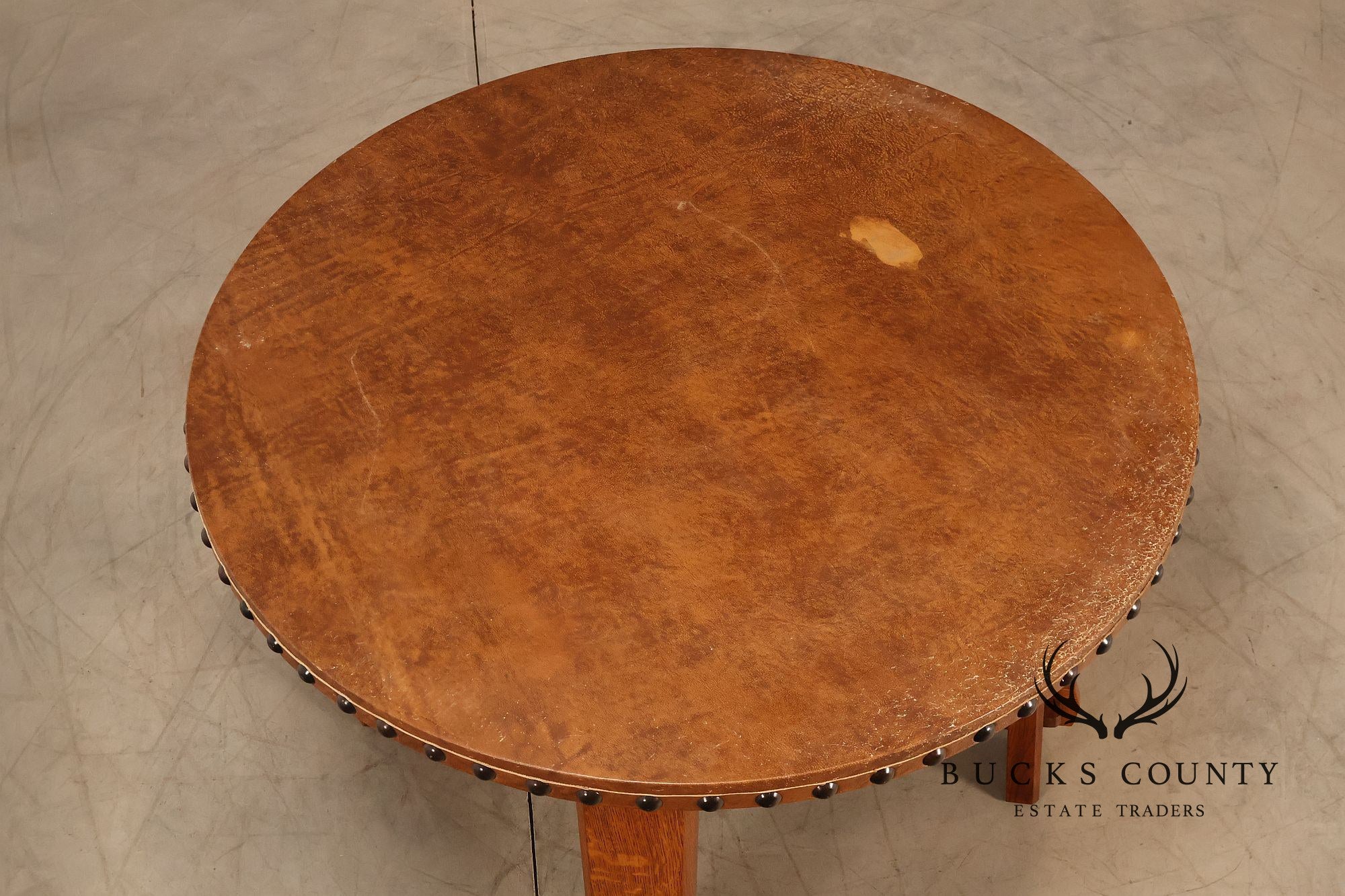 Stickley Commemorative Leather-Top Round Oak Library Table
