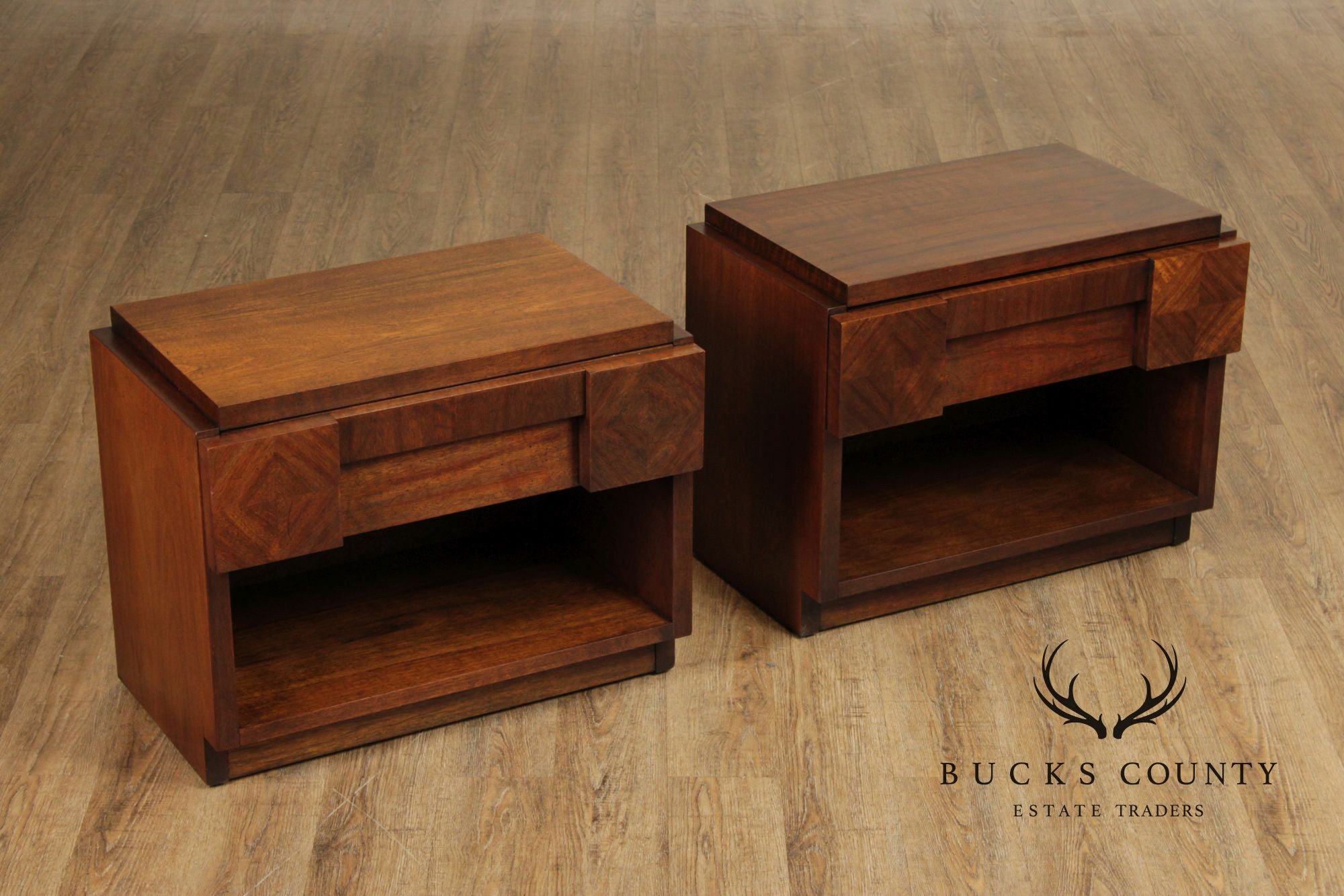 Lane Brutalist Pair of Walnut One-Drawer Nightstands