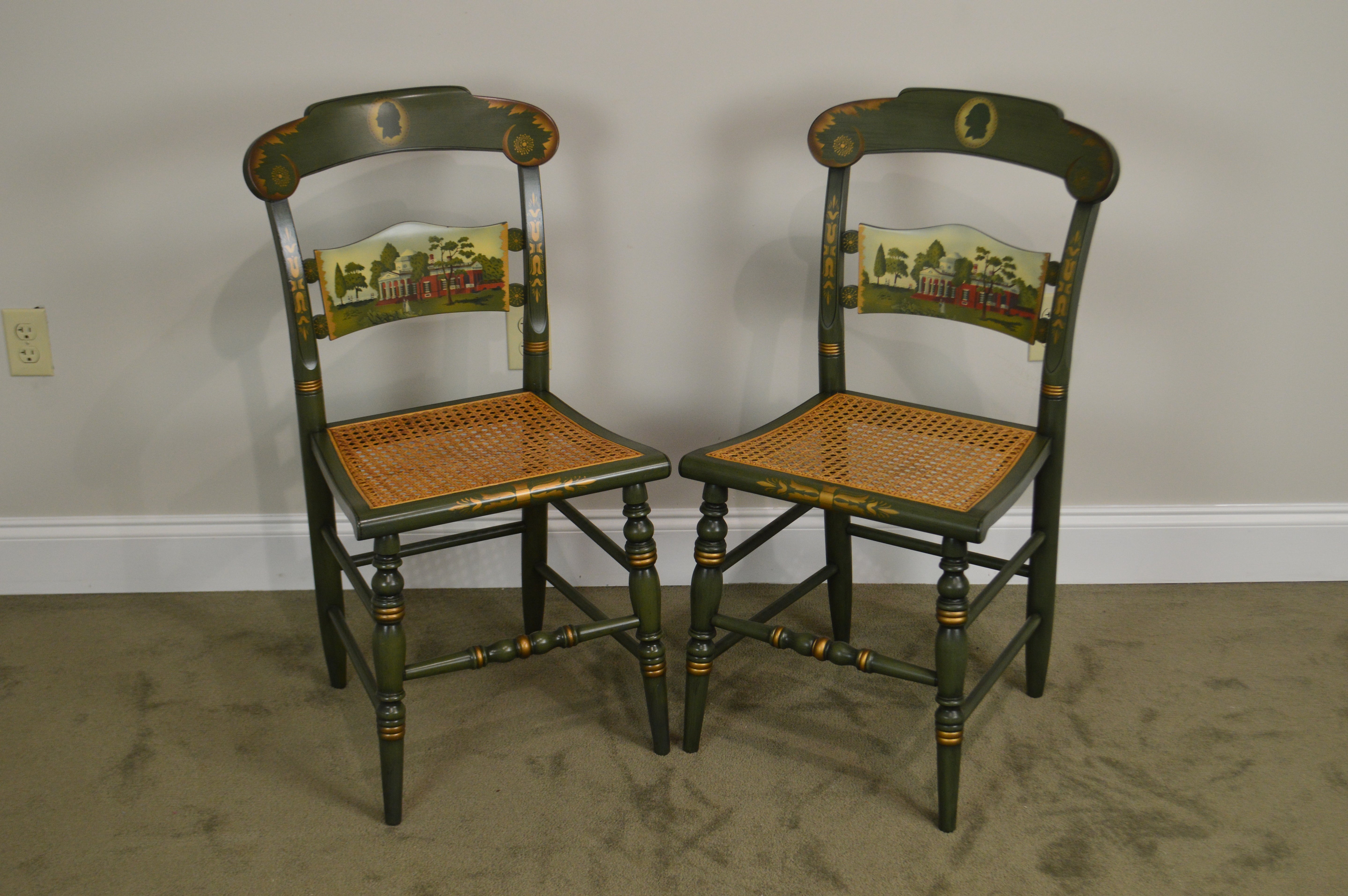 Hitchcock Thomas Jefferson Monticello Limited Edition Painted Pair Chairs (A)