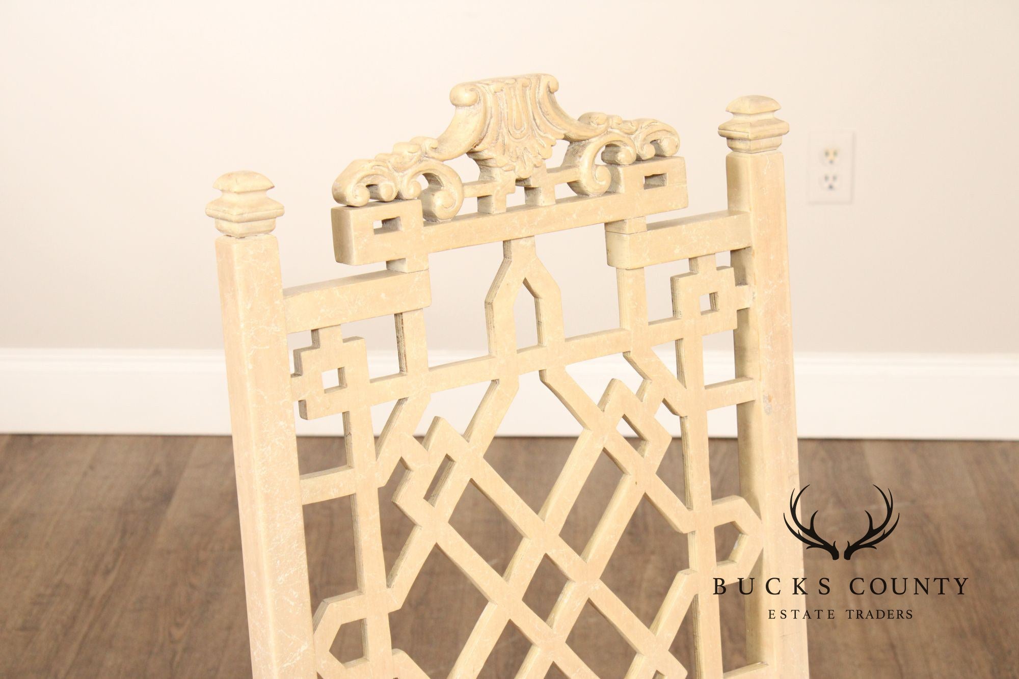 Chinese Chippendale Style  Vintage Set Of 4 Painted Dining Chairs