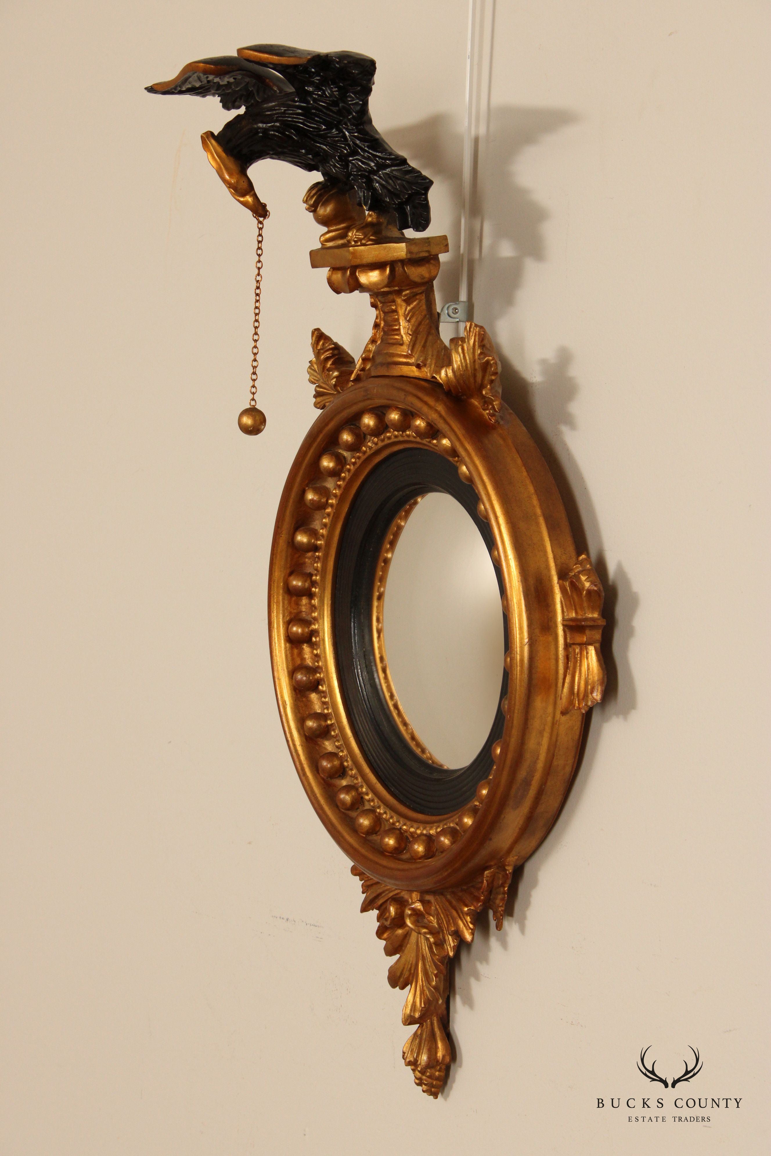 Federal Style Giltwood Eagle Carved Convex Wall Mirror