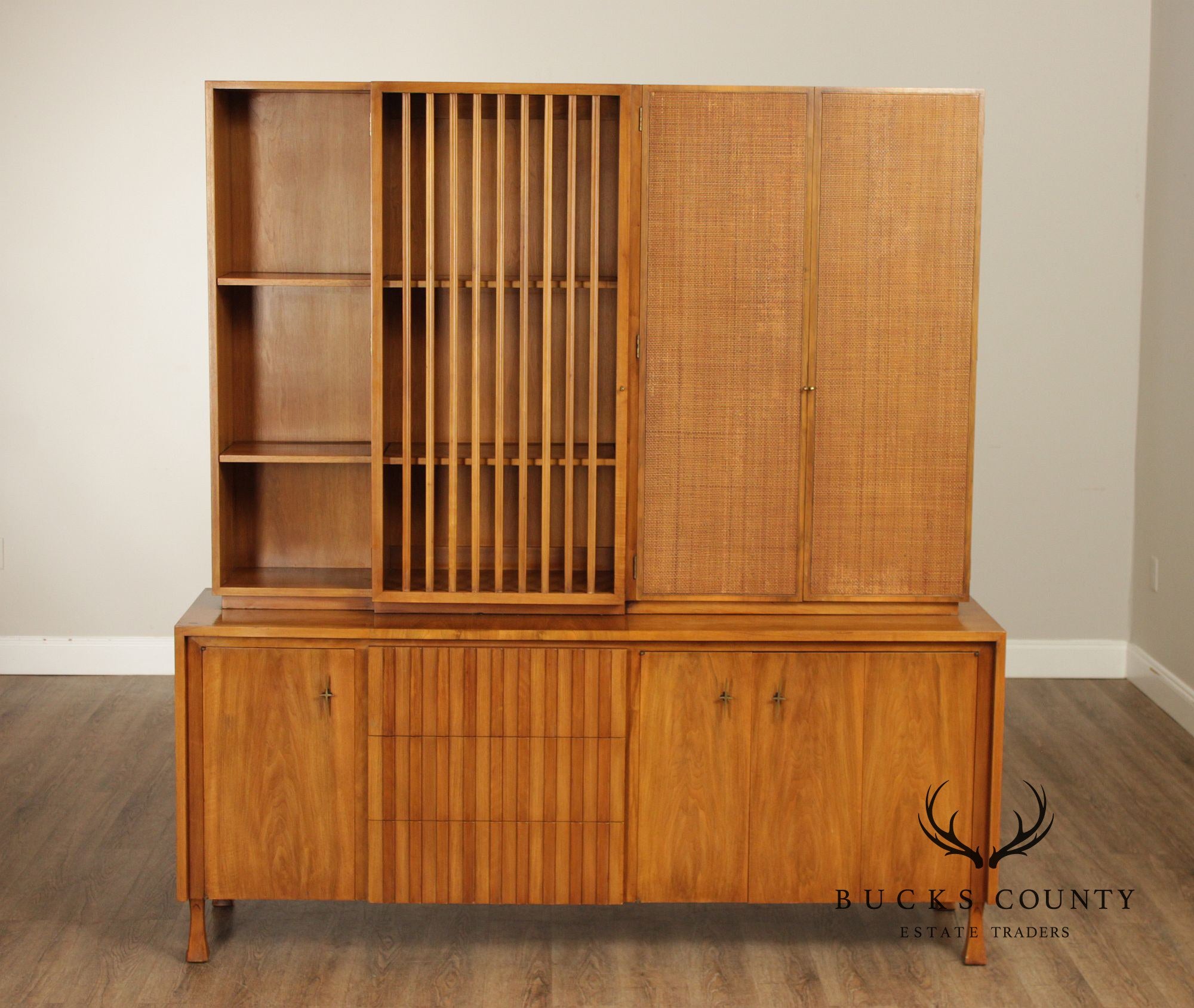 John Widdicomb Mid-Century Modern Walnut Credenza Bookcase Cabinet
