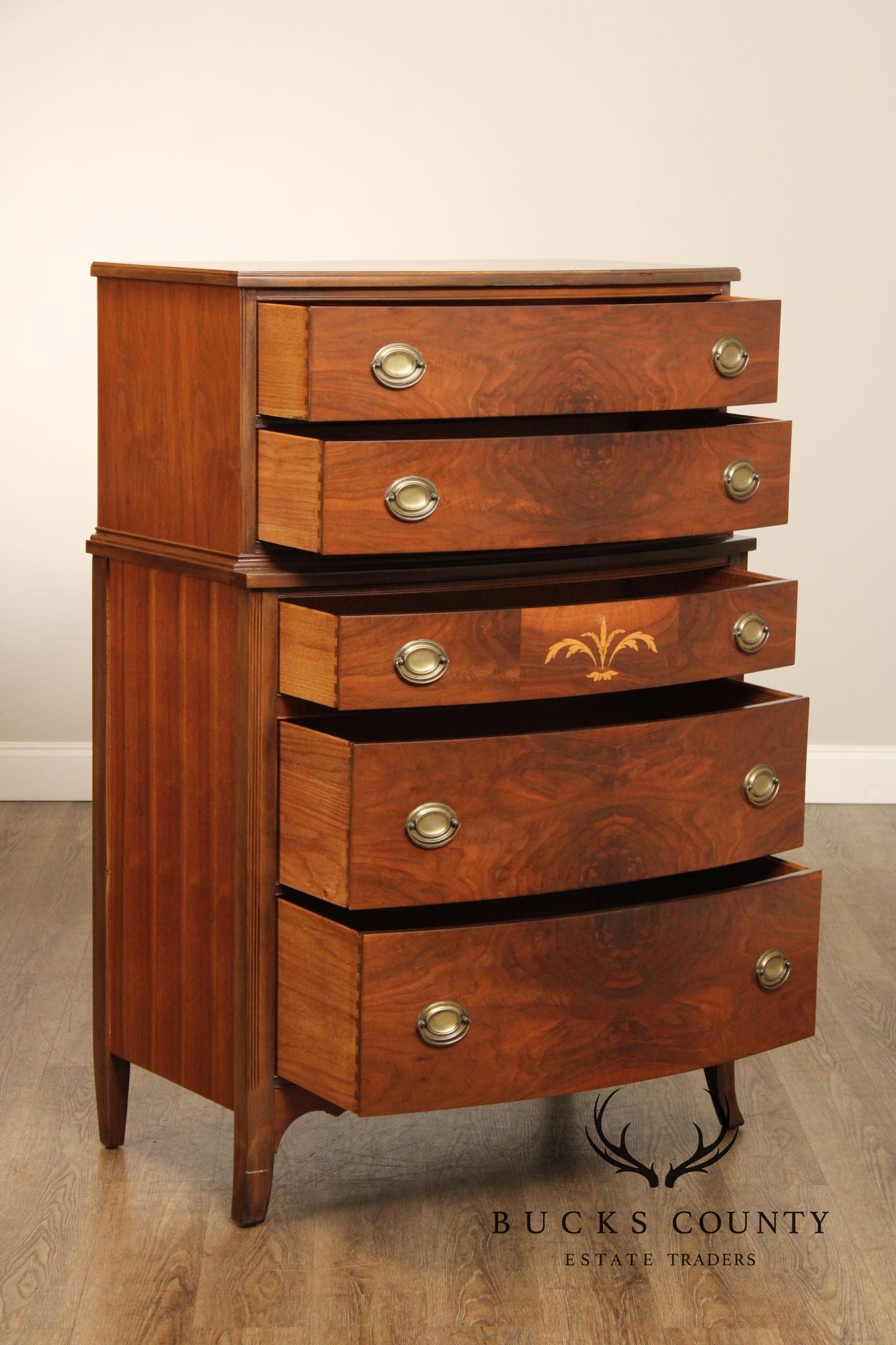 1940's Hepplewhite Style Inlaid Walnut Chest on Chest