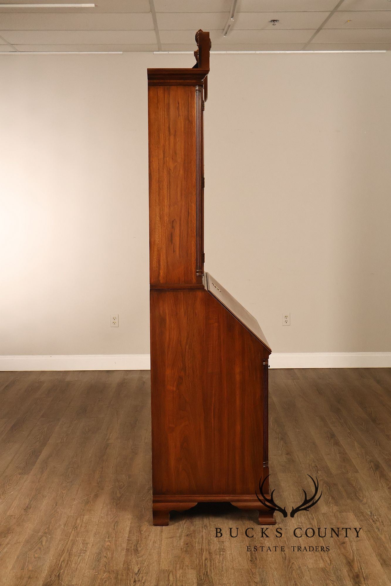 HENKEL HARRIS CHIPPENDALE STYLE TWO PART BLACK WALNUT BLIND DOOR SECRETARY DESK
