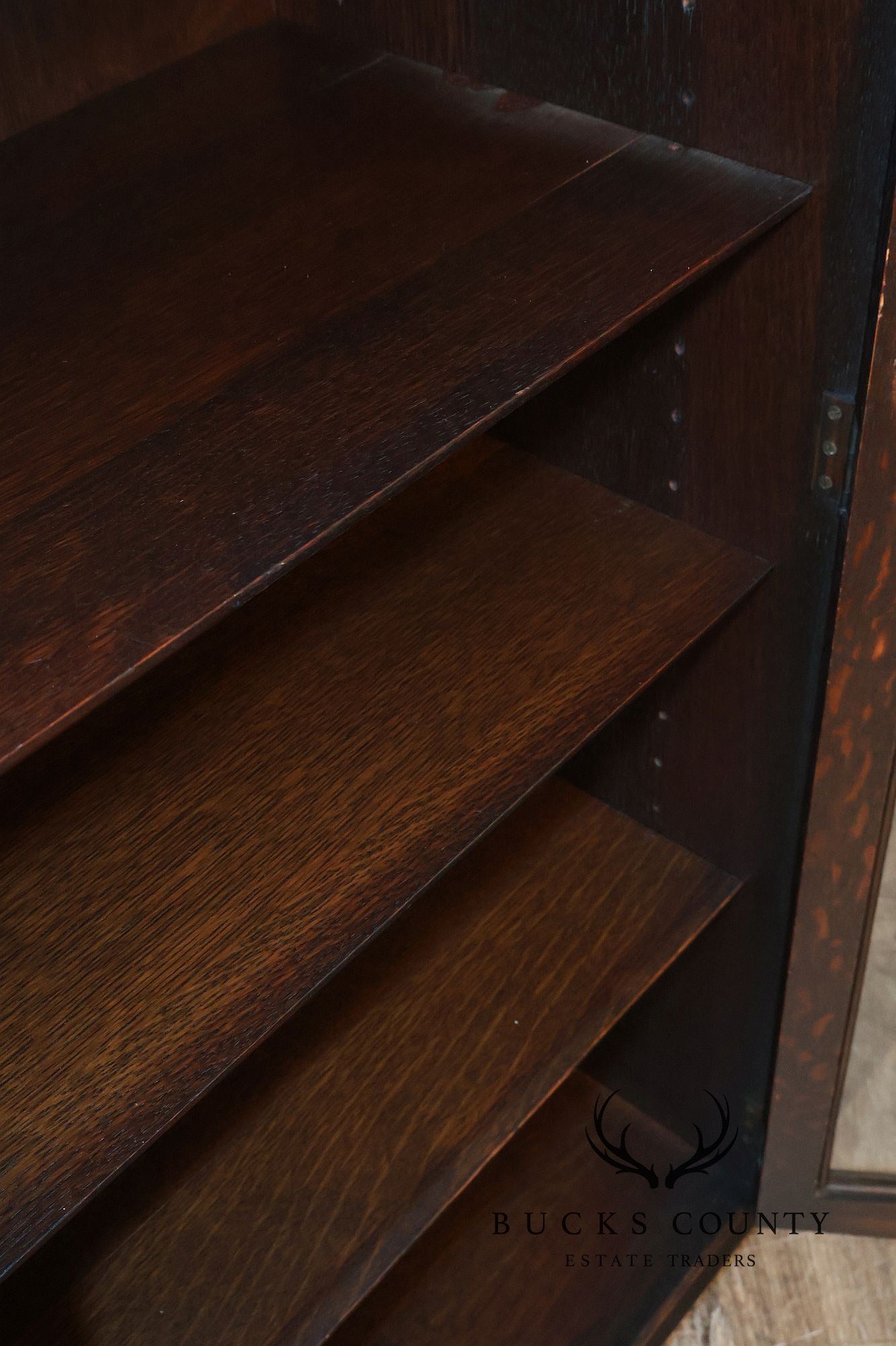 Antique Carved Oak Glass Door Triple Bookcase