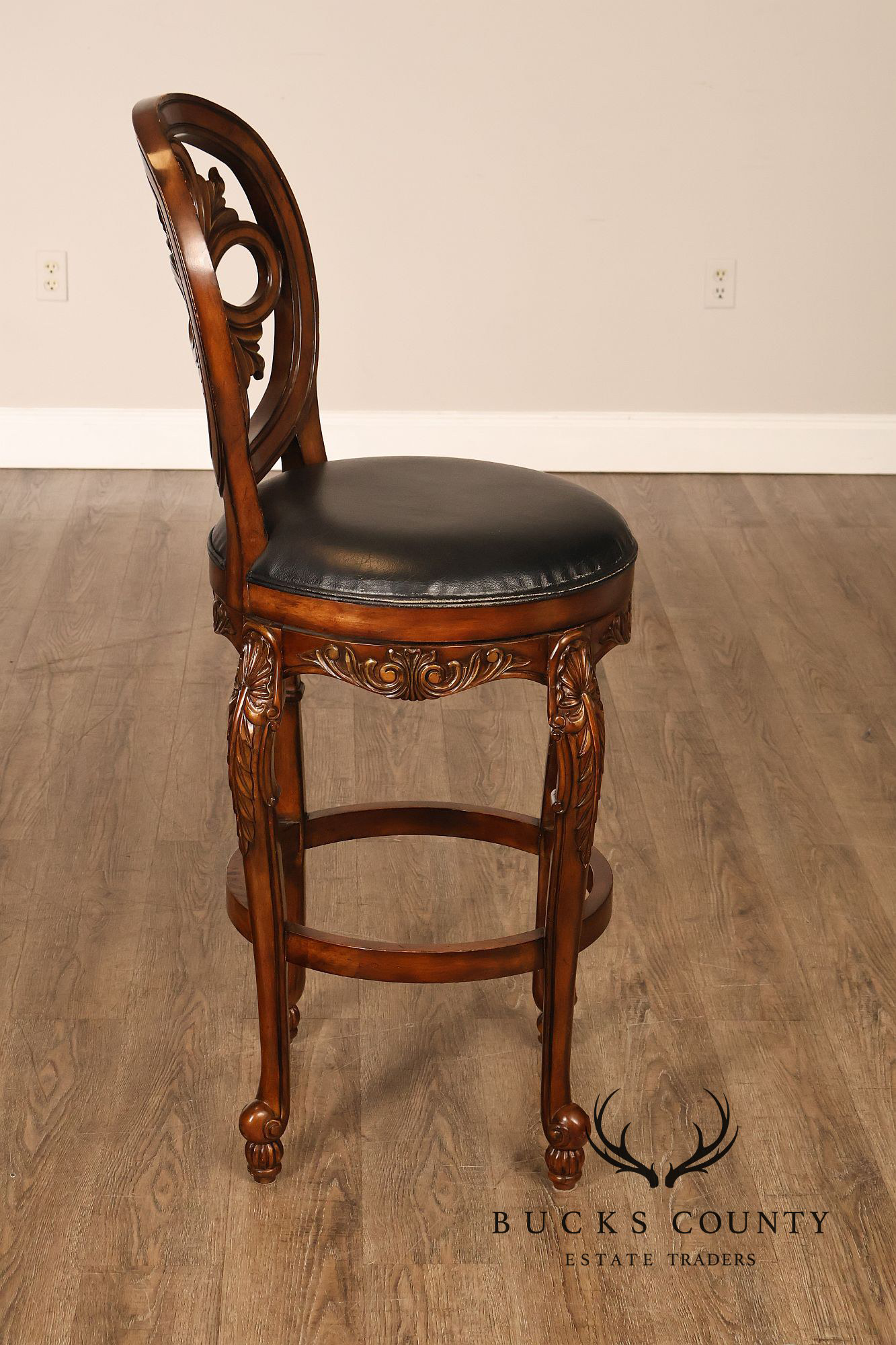 Rococo Style Set Of Four Carved Frame Swivel Barstools