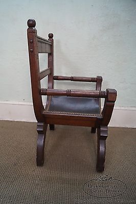 Unusual Antique Aesthetic Walnut Leather Seat X Frame Arm Chair